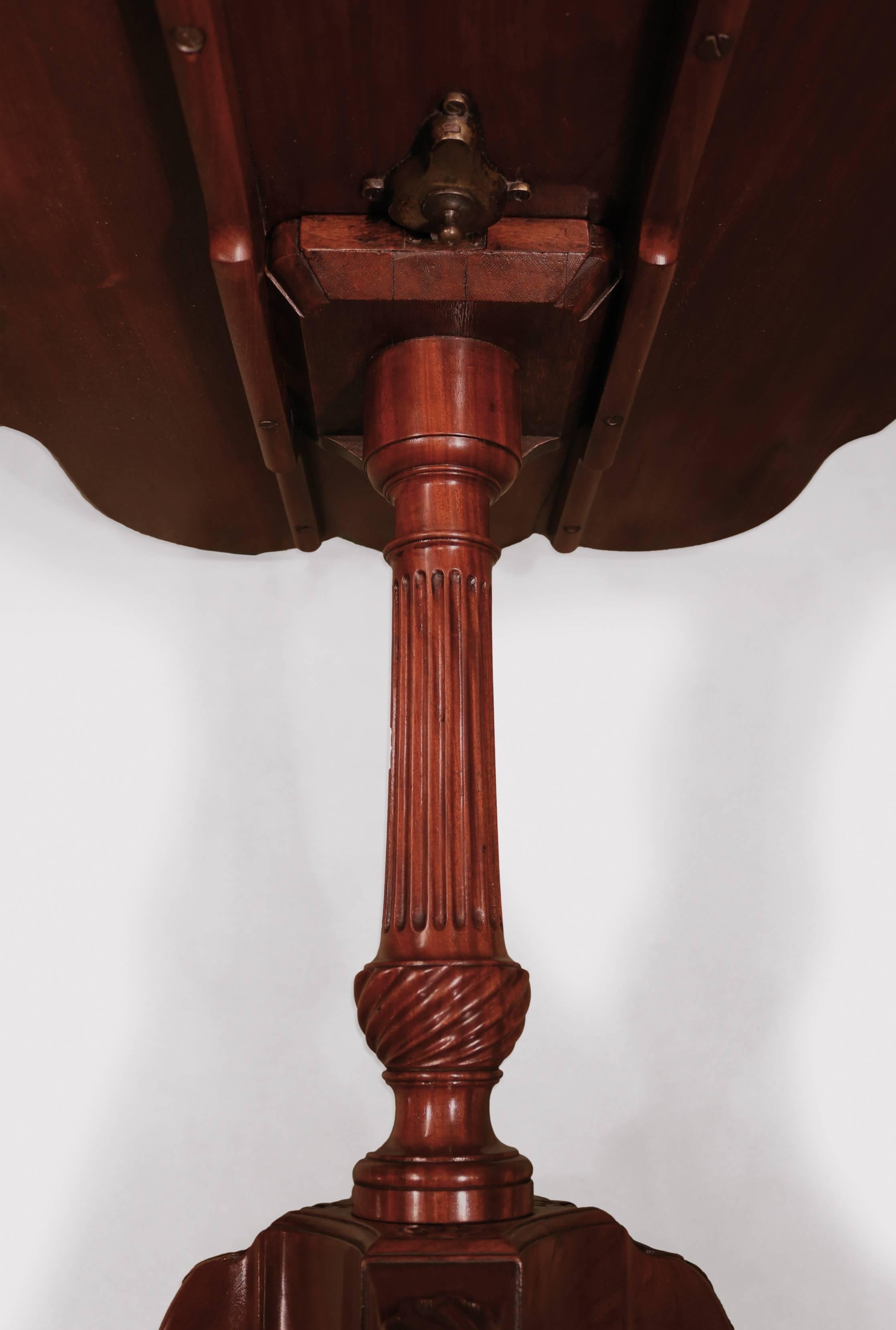 Polished 18th Century Carved Mahogany Tripod Table