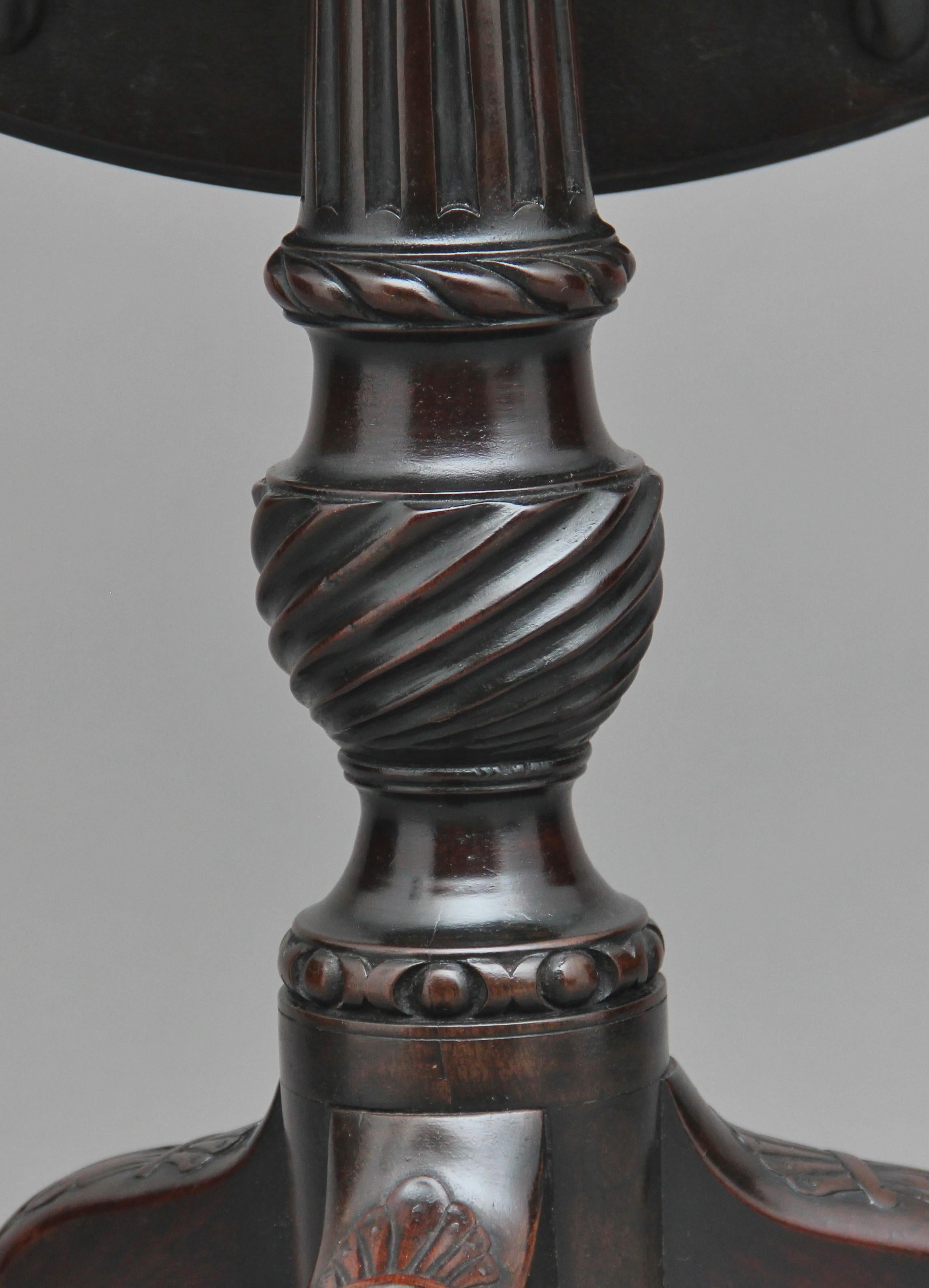 18th Century Carved Mahogany Tripod Table 1