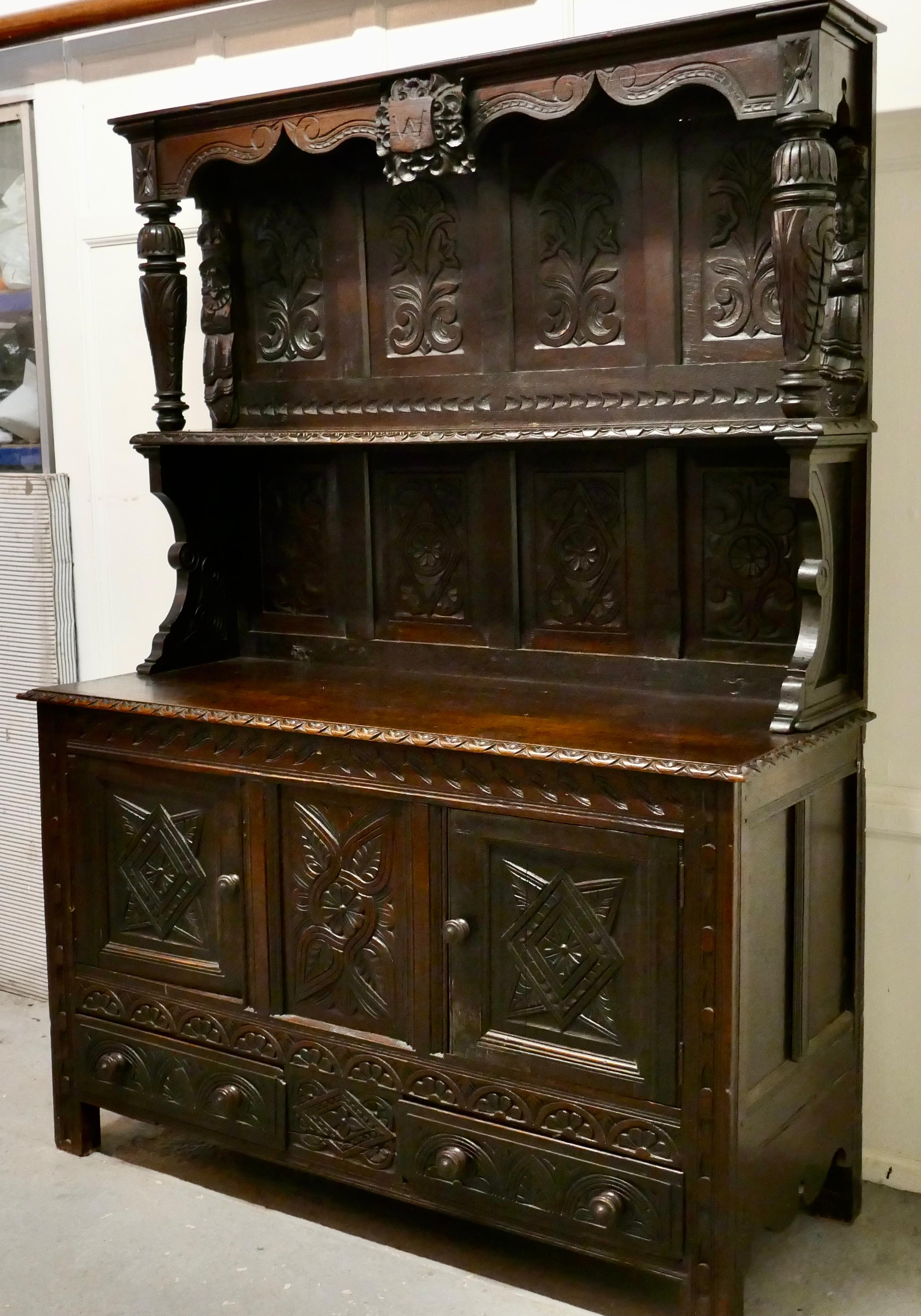 Gothic 18th Century Carved Oak Buffet Sideboard Dresser