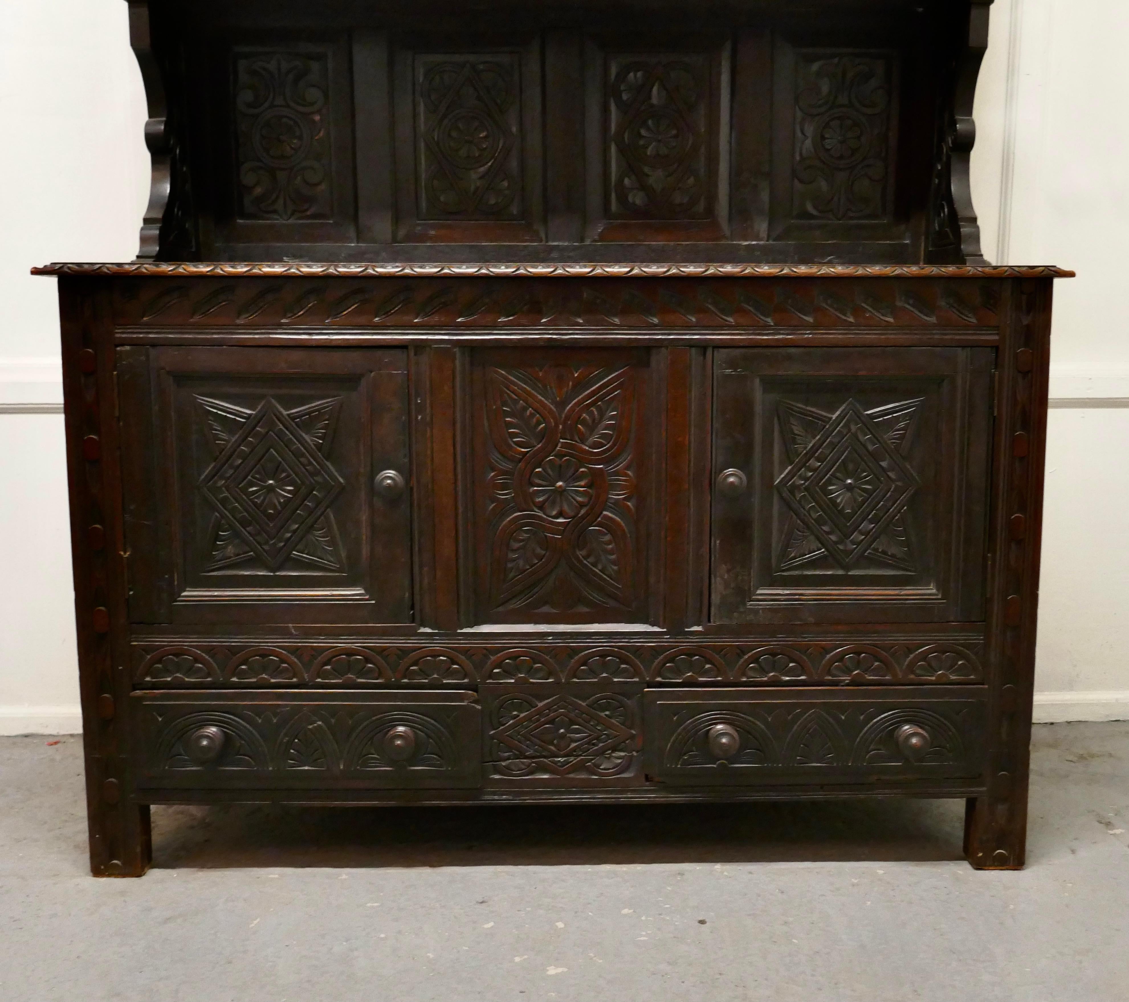 18th Century Carved Oak Buffet Sideboard Dresser 5