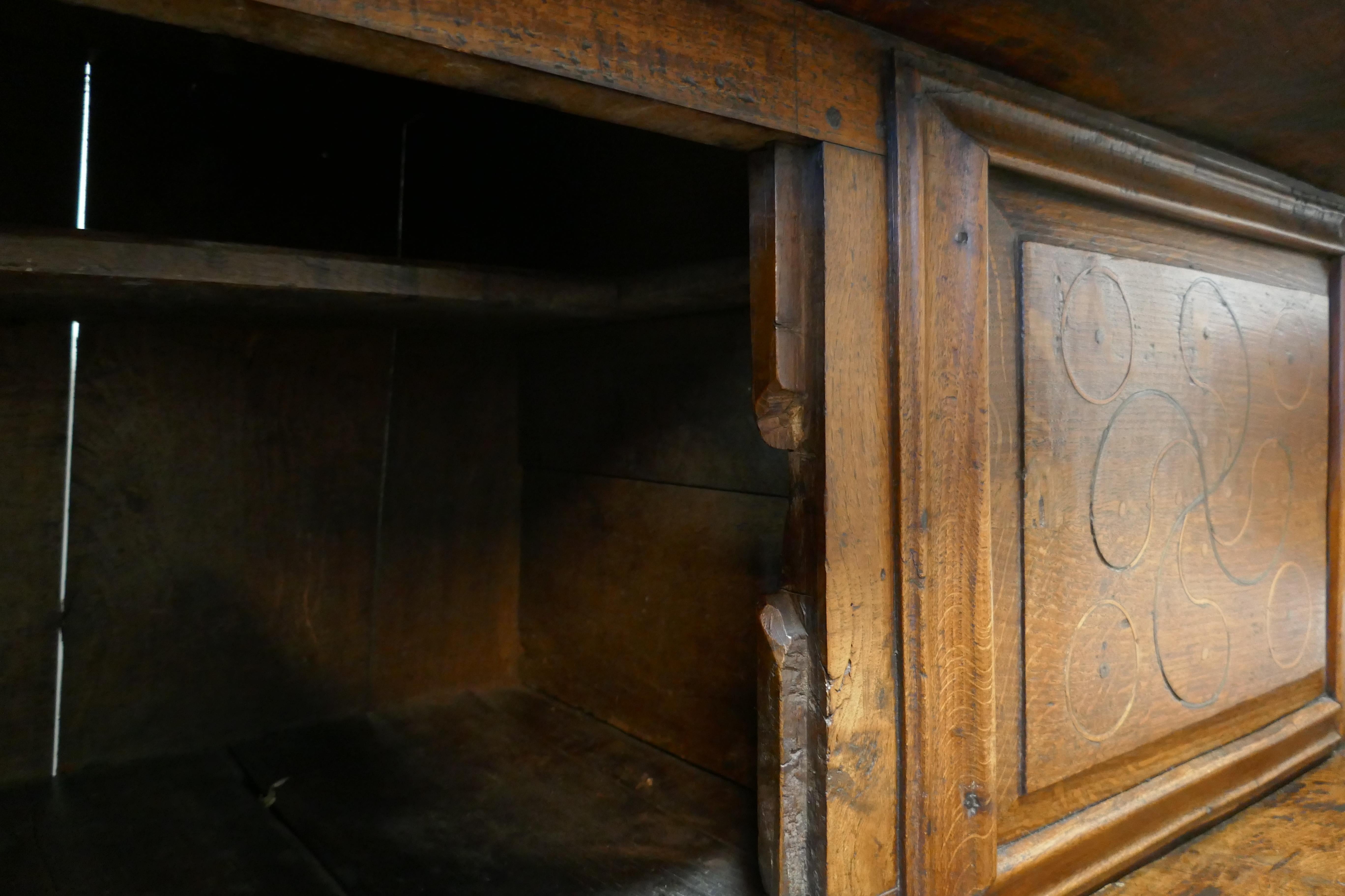 18th Century Carved Oak Celtic Court Cupboard For Sale 9