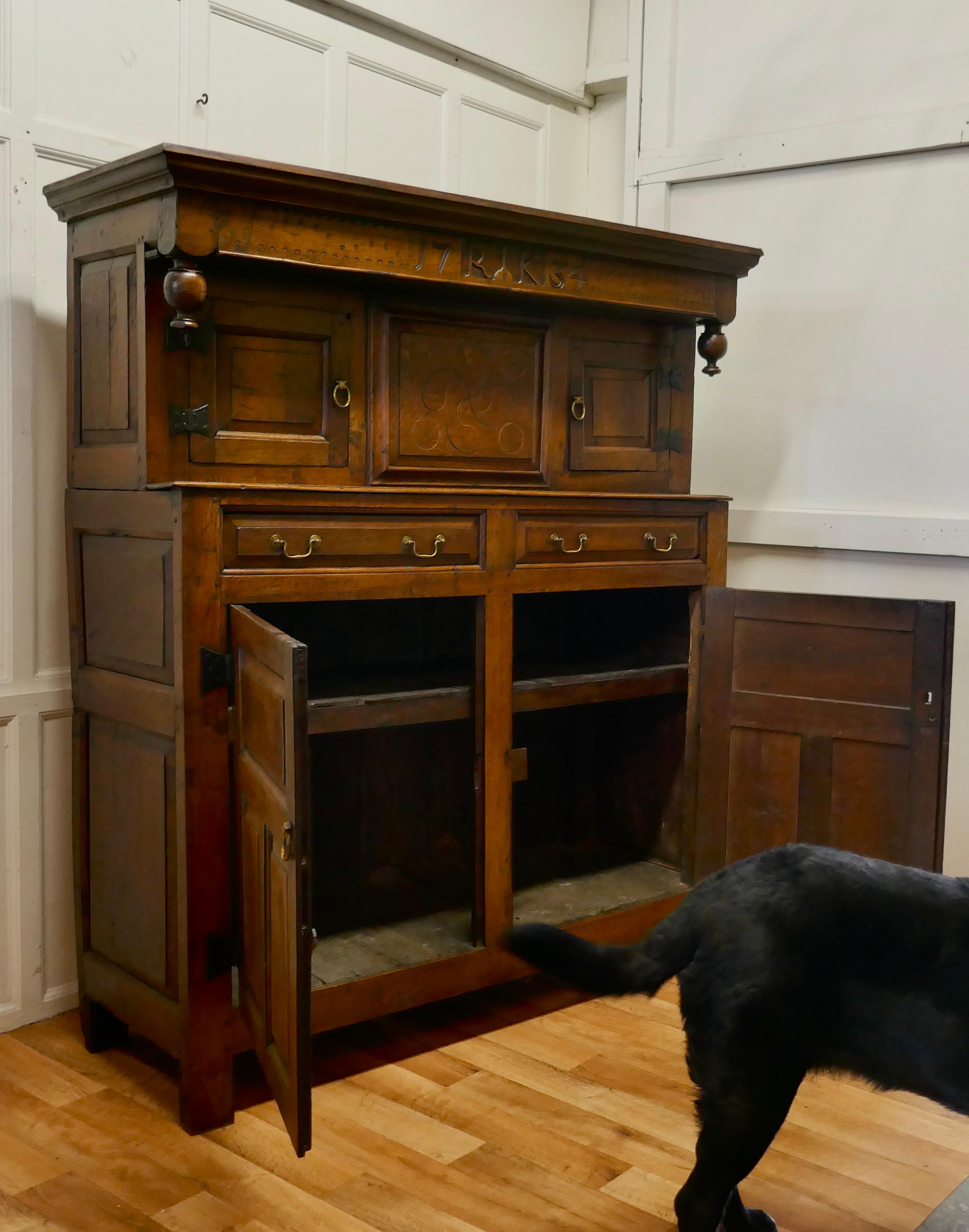 Armoire de cour celtique en chêne sculpté du 18ème siècle en vente 1