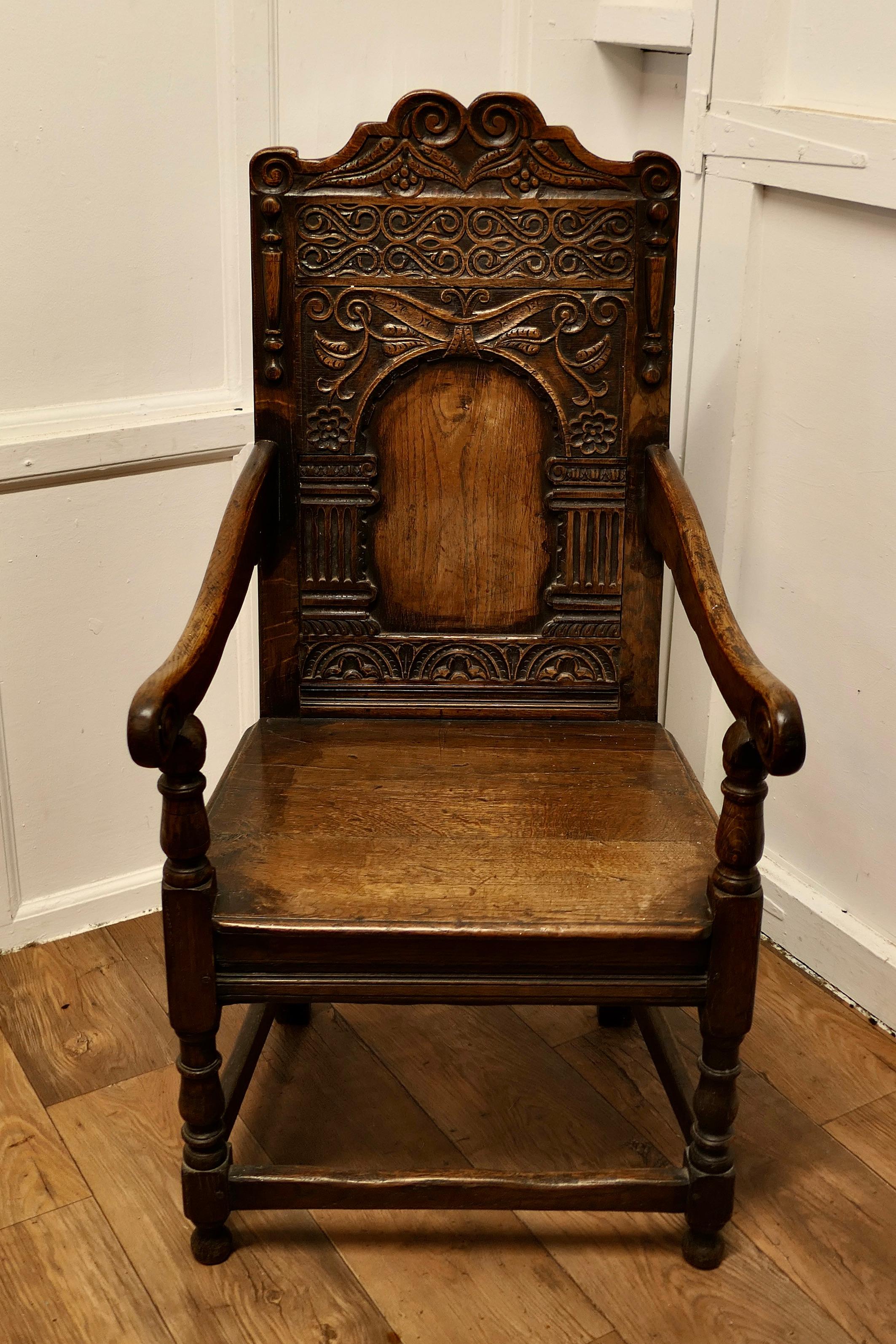 Gothic 18th Century Carved Oak Celtic Wainscot Chair  This is a Handsome Chair  For Sale