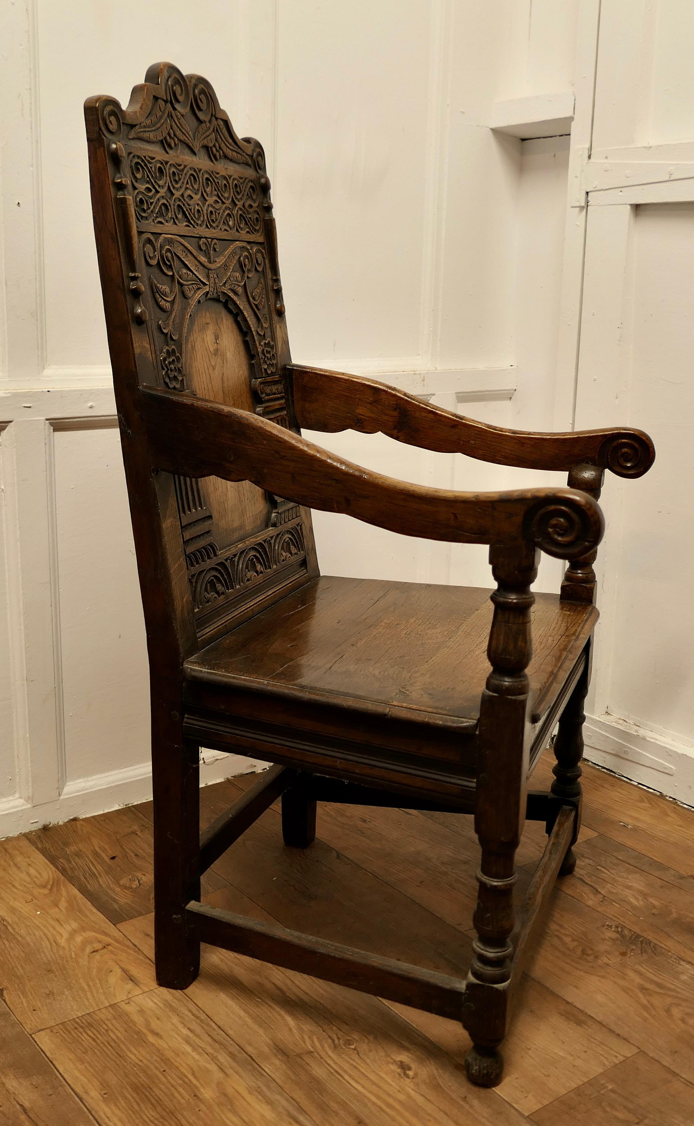 18th Century and Earlier 18th Century Carved Oak Celtic Wainscot Chair  This is a Handsome Chair  For Sale