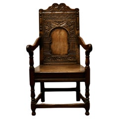 Antique 18th Century Carved Oak Celtic Wainscot Chair  This is a Handsome Chair 