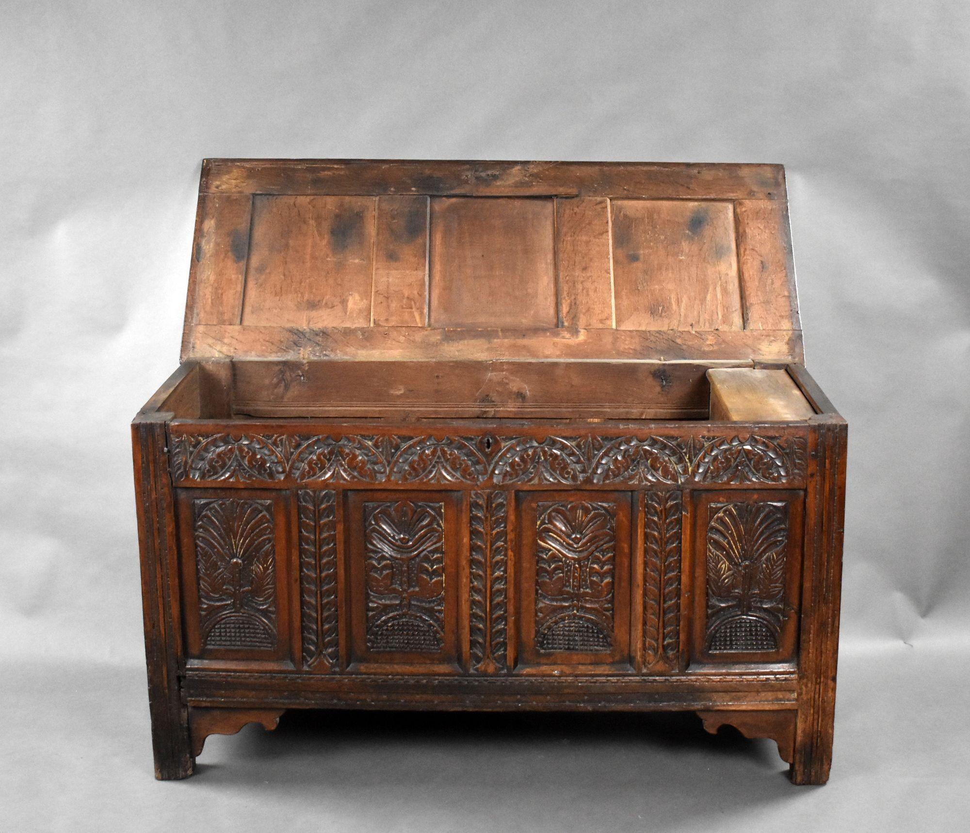 18th Century Carved Oak Coffer For Sale 2