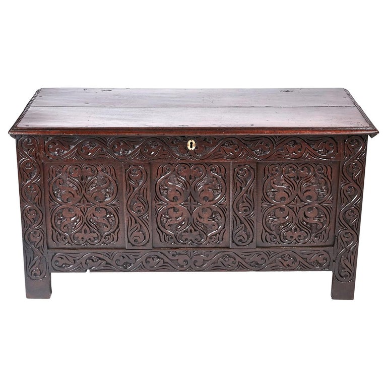 18th Century Carved Oak Coffer For Sale at 1stDibs