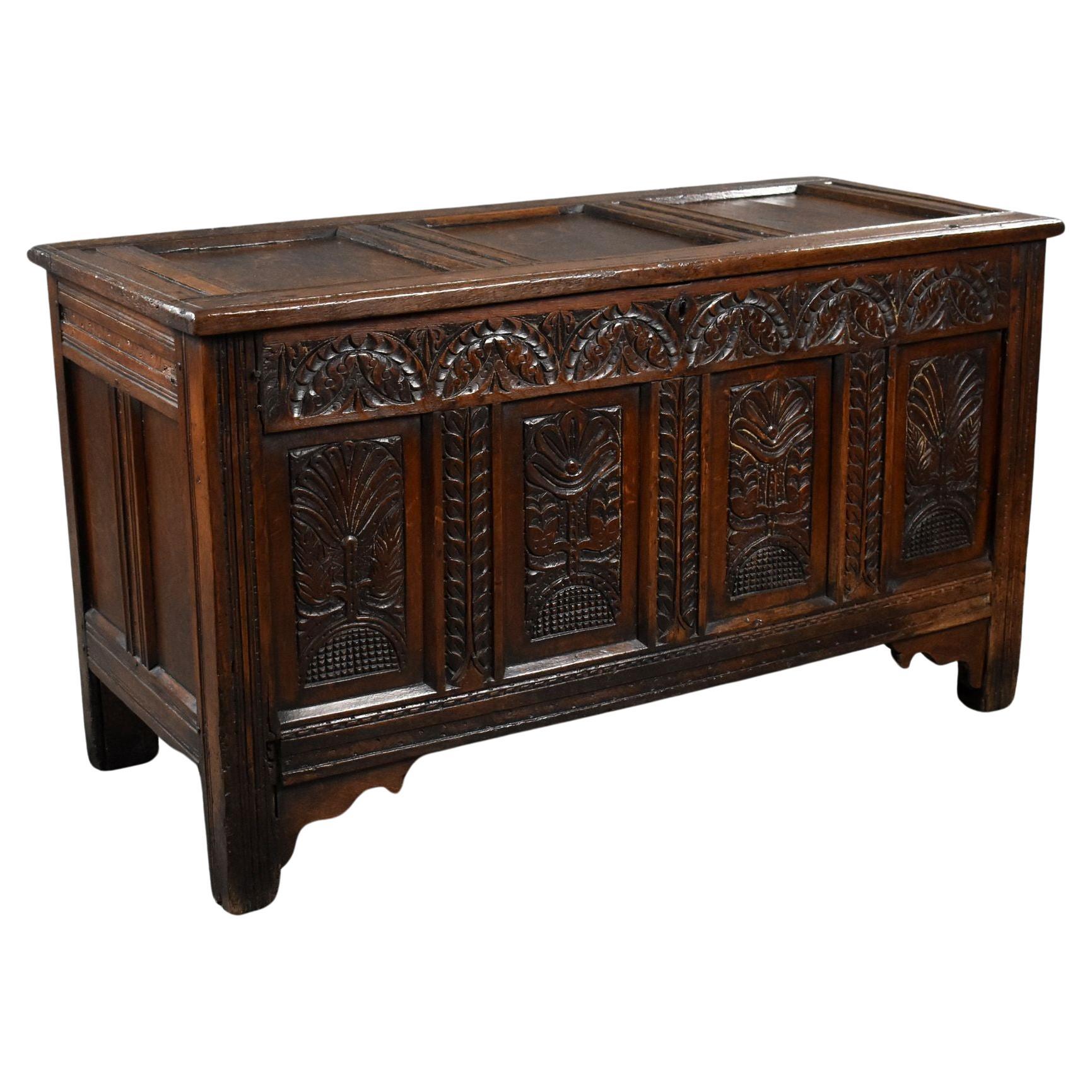 18th Century Carved Oak Coffer For Sale