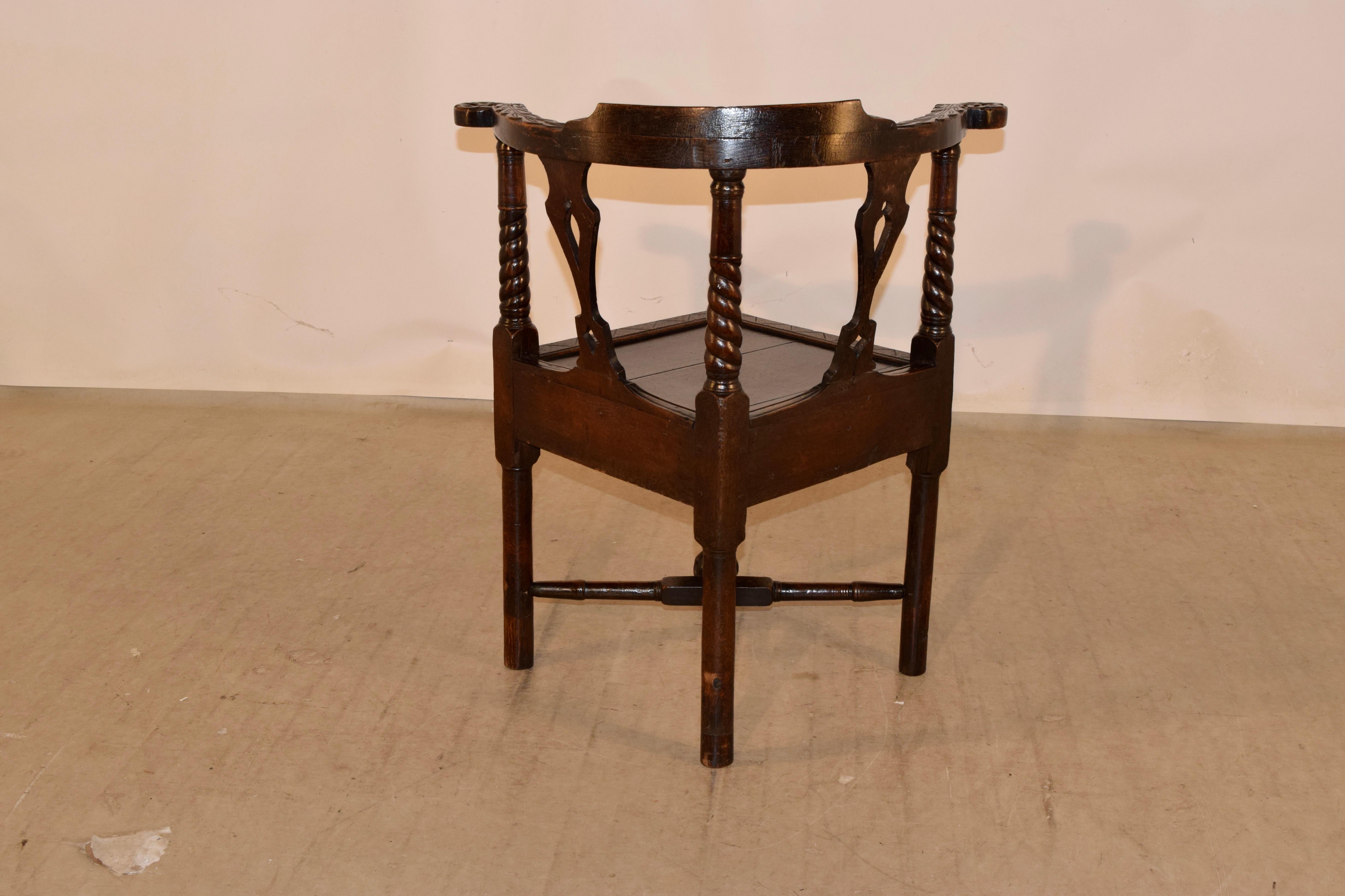 18th Century Carved Oak Corner Chair For Sale 3