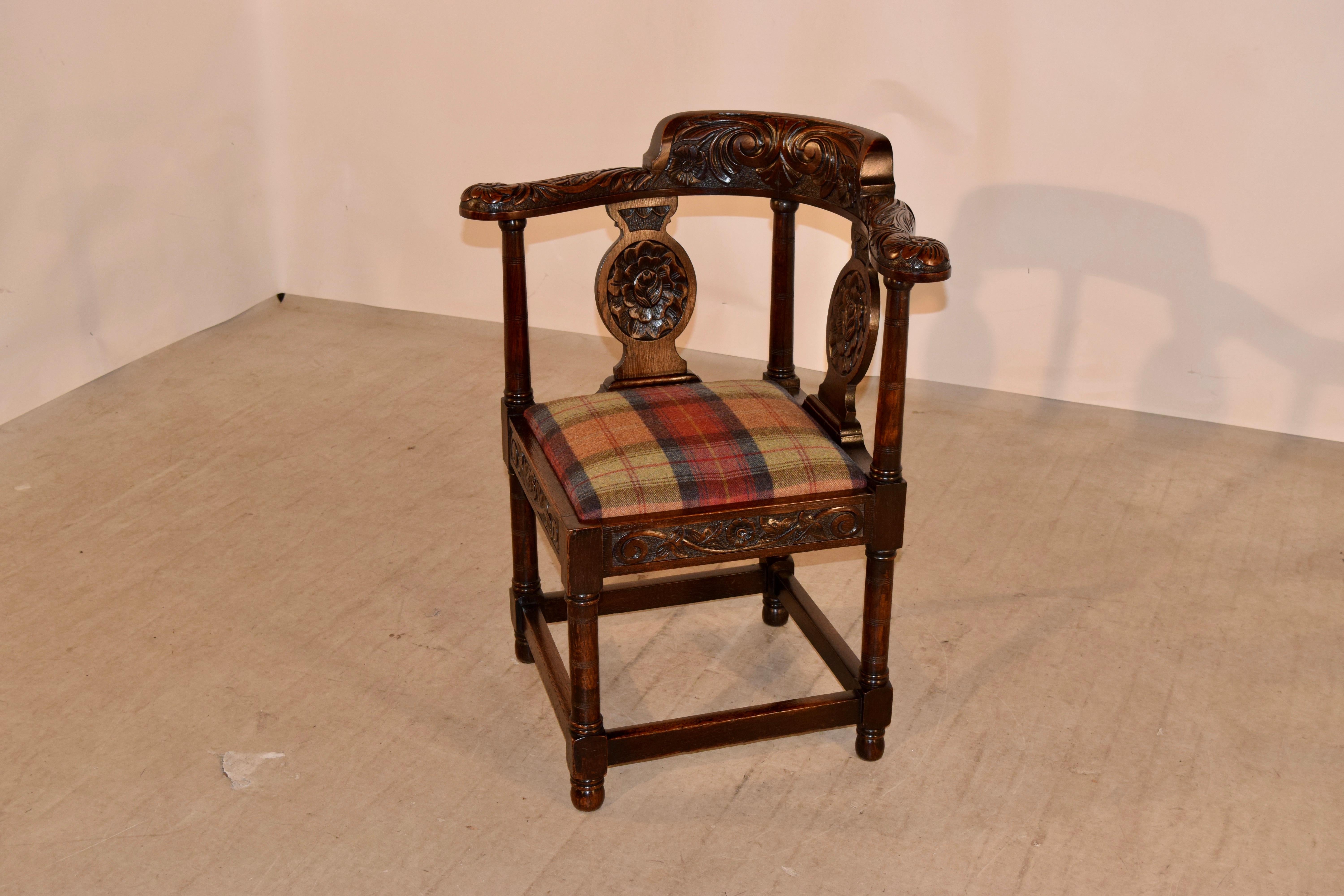 Georgian 18th Century Carved Oak Corner Chair