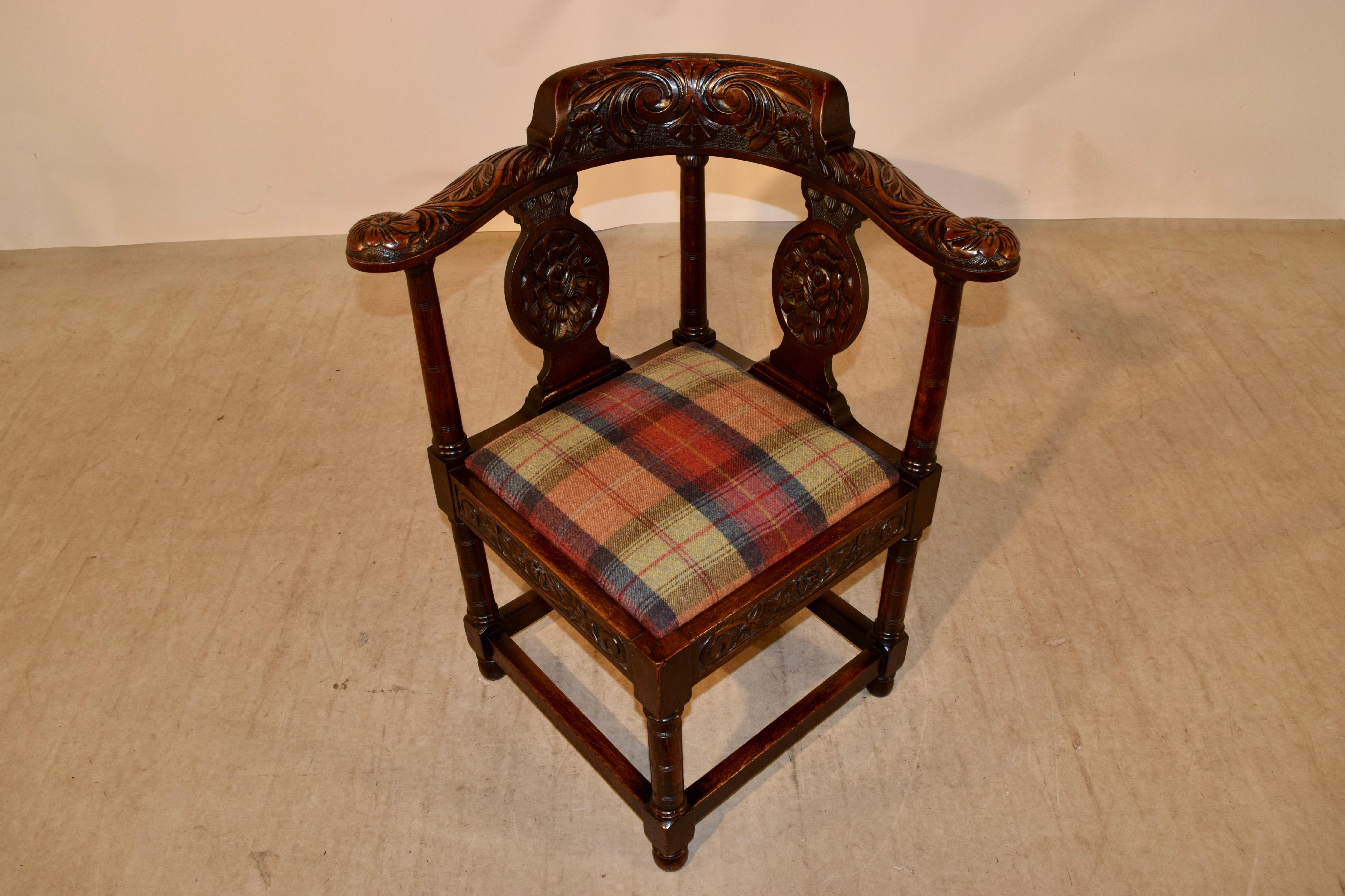 Scottish 18th Century Carved Oak Corner Chair