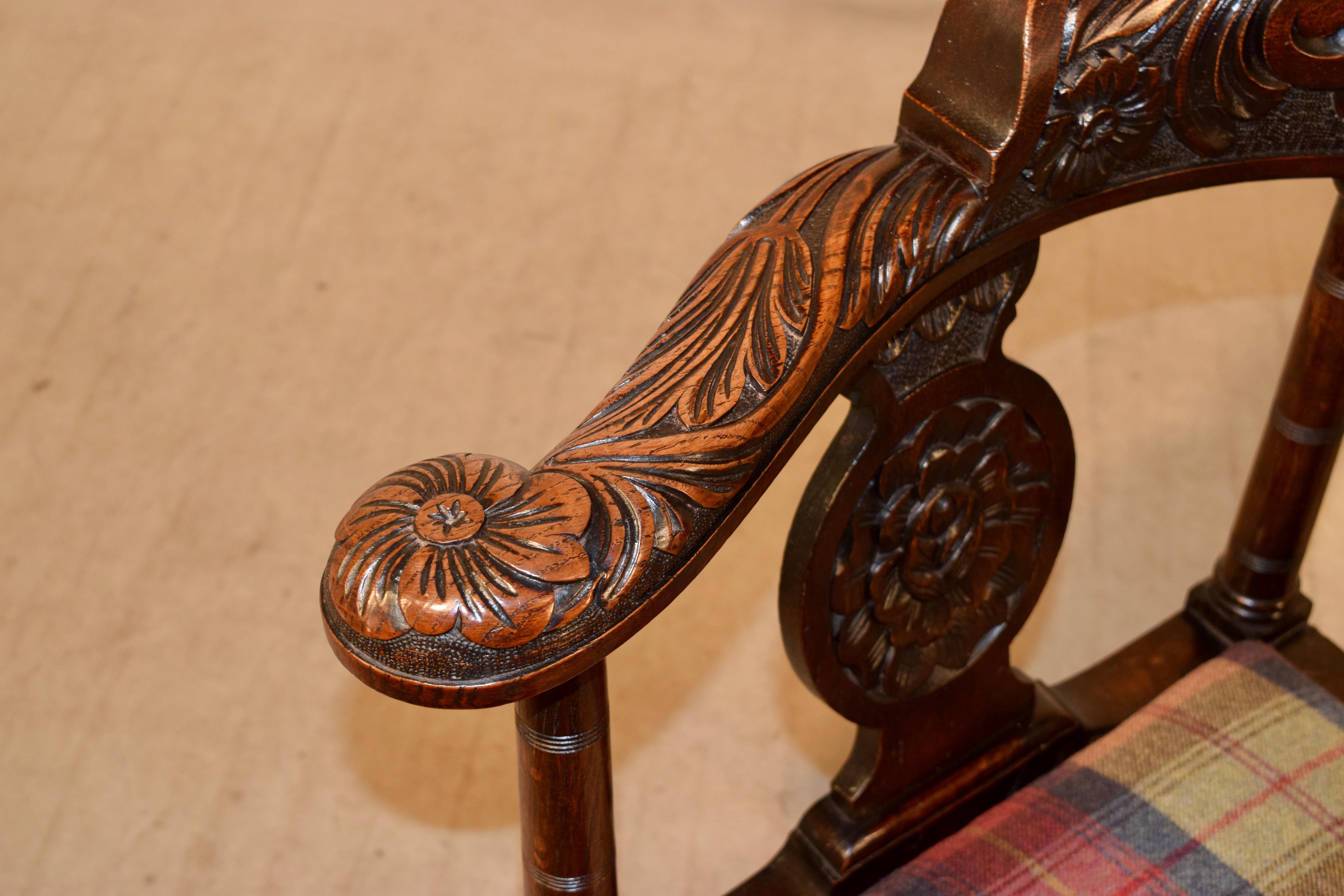 18th Century and Earlier 18th Century Carved Oak Corner Chair