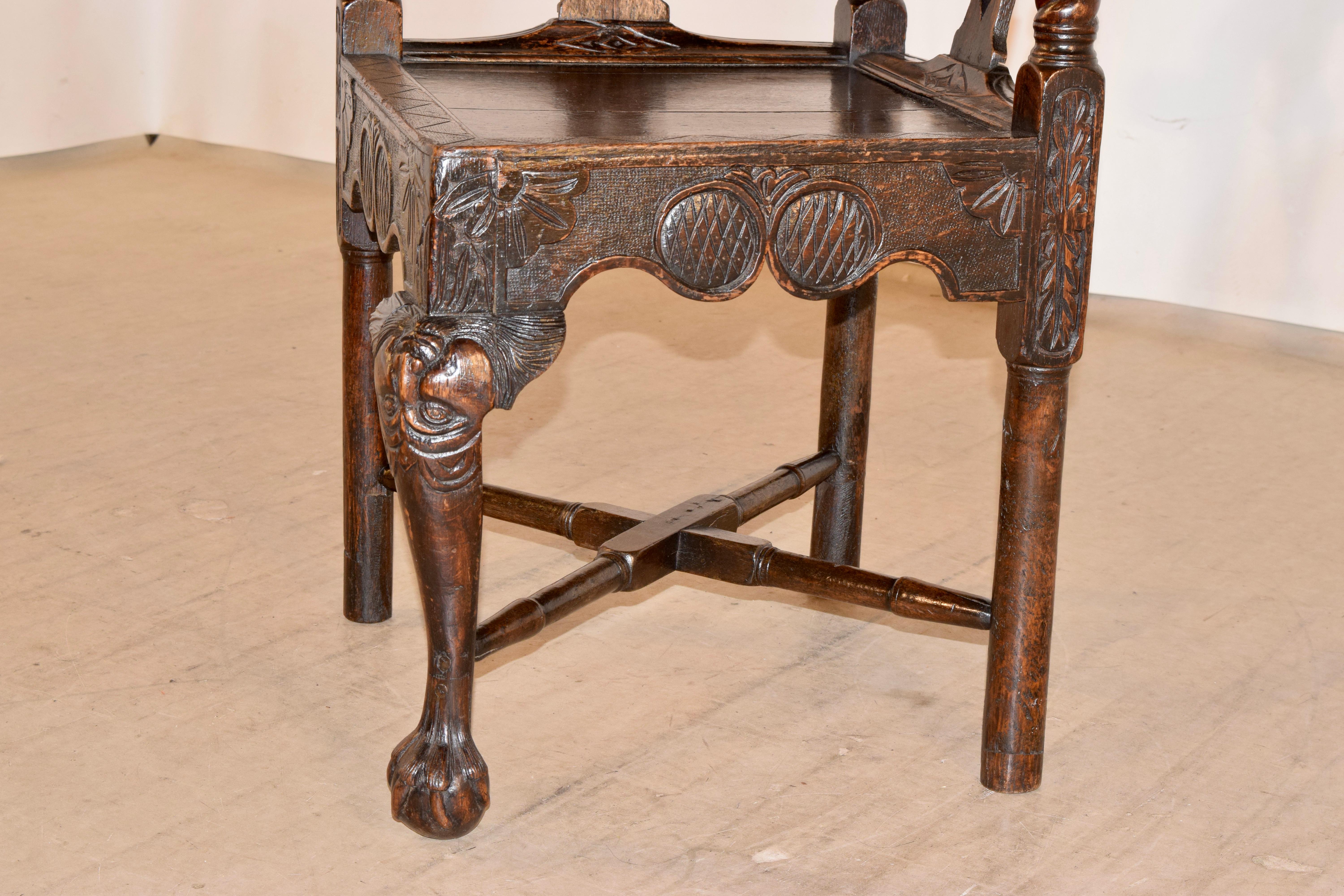 18th Century Carved Oak Corner Chair For Sale 1