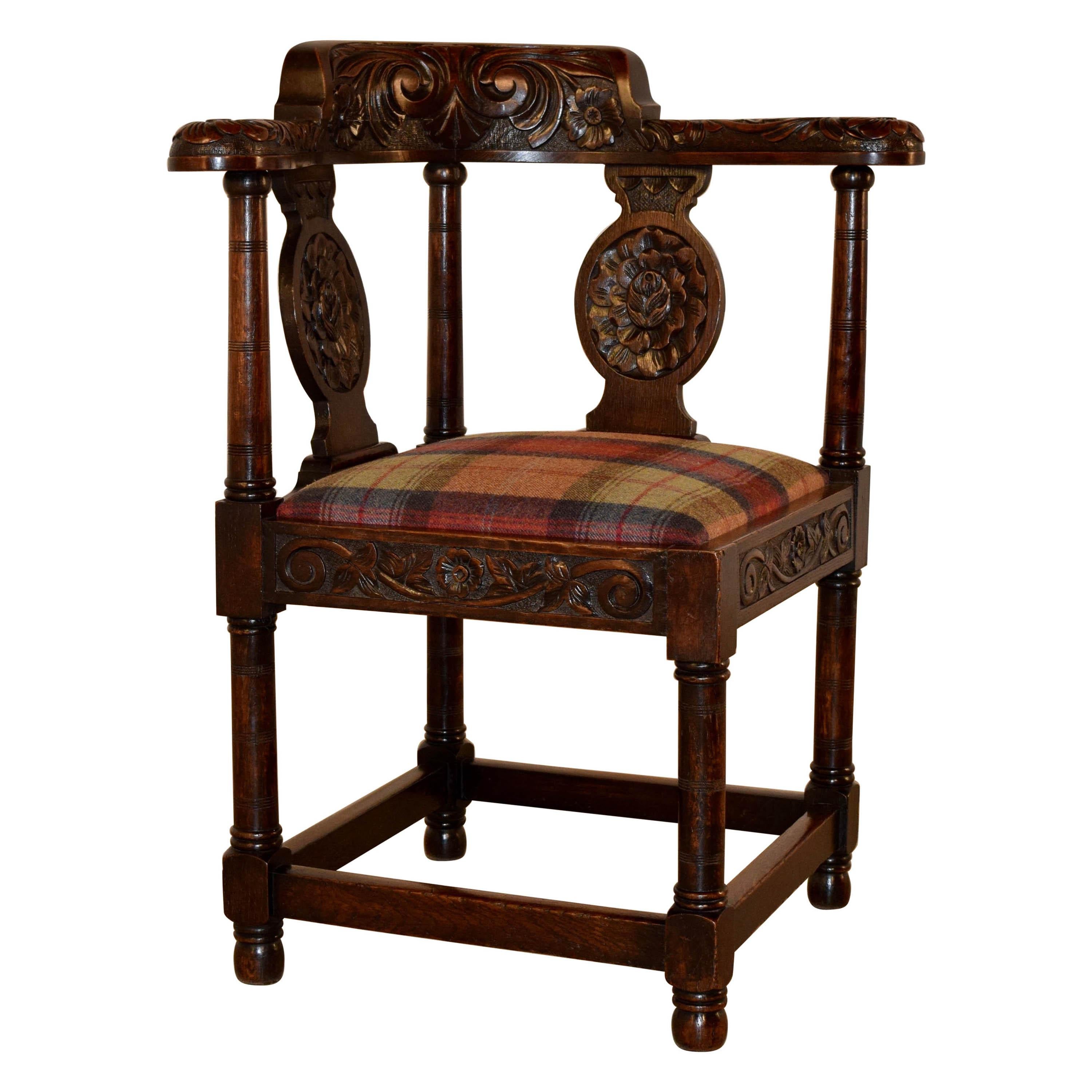 18th Century Carved Oak Corner Chair