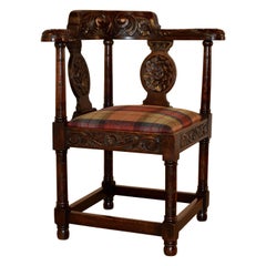 18th Century Carved Oak Corner Chair