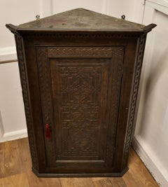 Georgian Carved Oak Corner Cupboard, 18th Century, Working Lock, 1780
