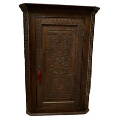 Antique 18th Century  Carved Oak Corner Cupboard   