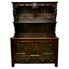 18th Century Carved Oak Dresser with Kings   This is a handsome piece  