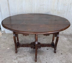 18th Century Carved Oak Gateleg Oval Table with Drawers and Lyre Legs