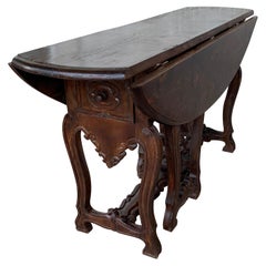 18th Century Carved Oak Gateleg Oval Table with Drawers and Lyre Legs