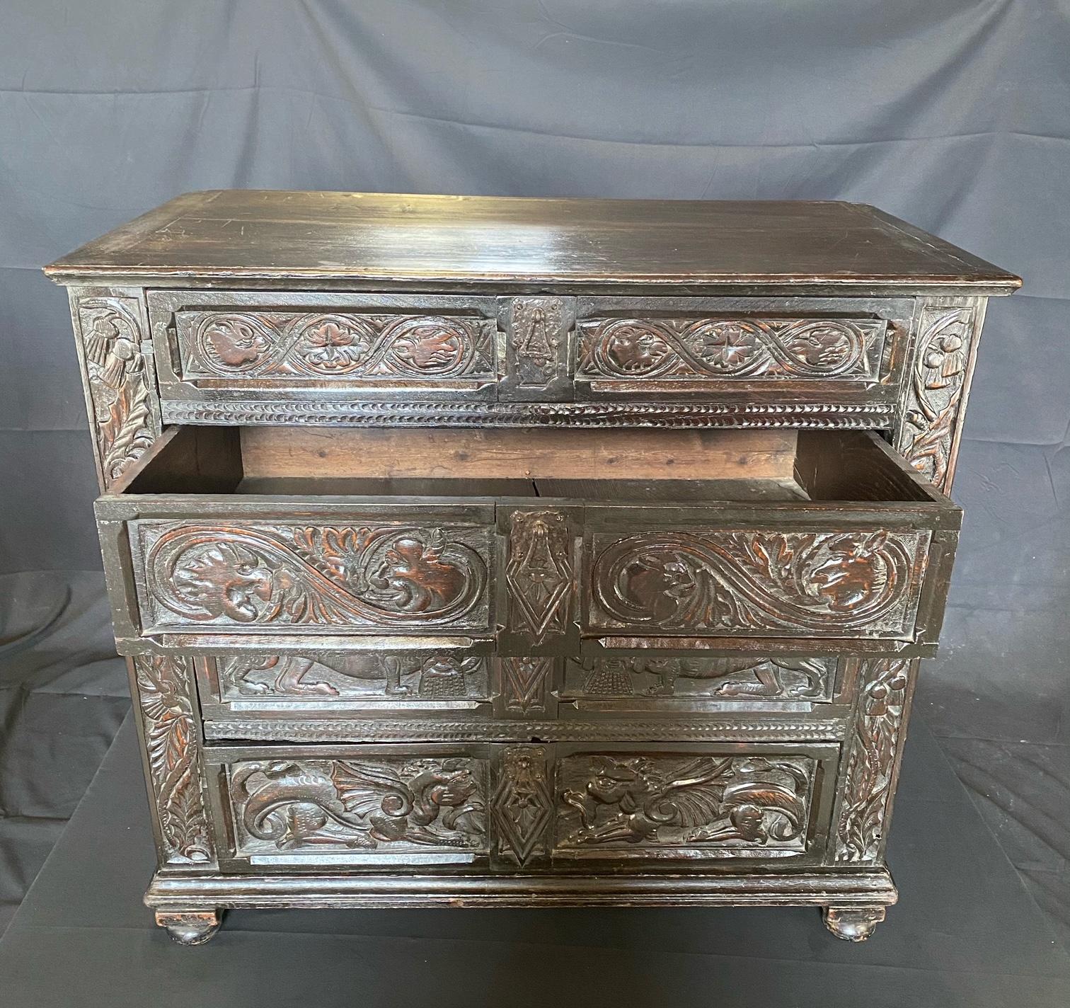 18th Century Carved Oak Jacobean Chest of Drawers or Commode from Scotland In Good Condition In Hopewell, NJ