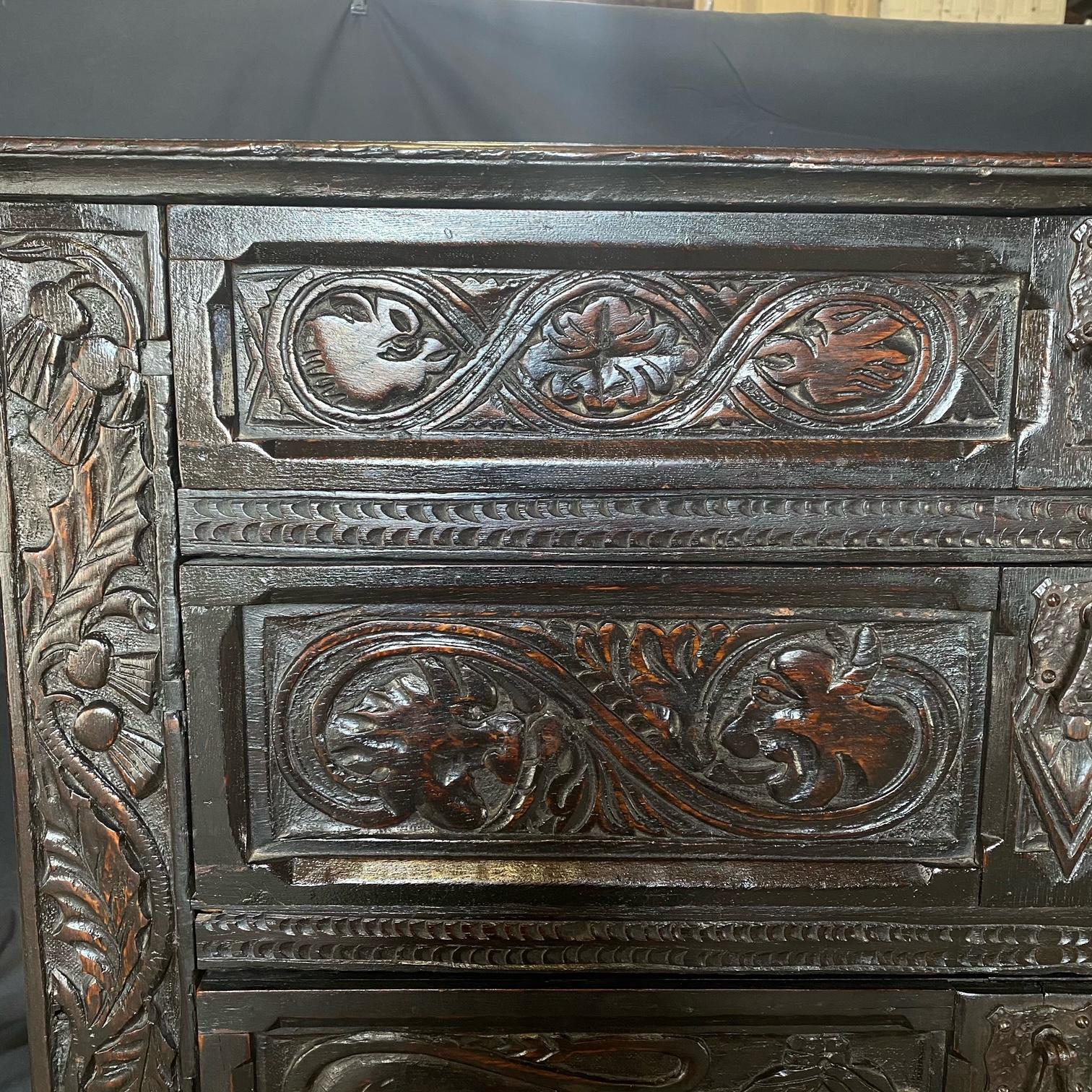 18th Century Carved Oak Jacobean Chest of Drawers or Commode from Scotland 1
