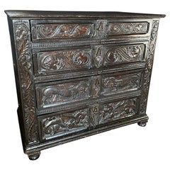 Antique 18th Century Carved Oak Jacobean Chest of Drawers or Commode from Scotland