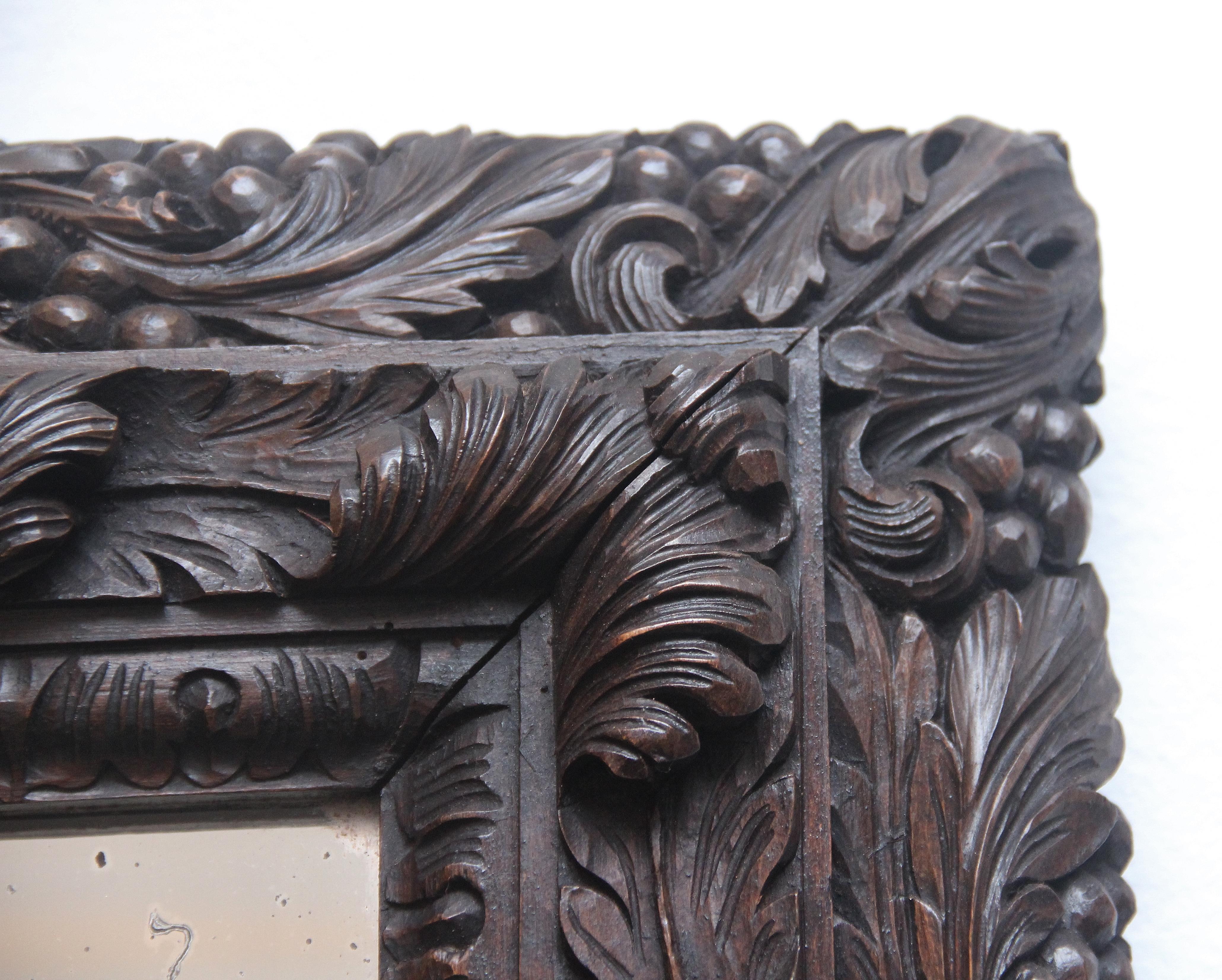 18th Century and Earlier 18th Century Carved Oak Mirror For Sale
