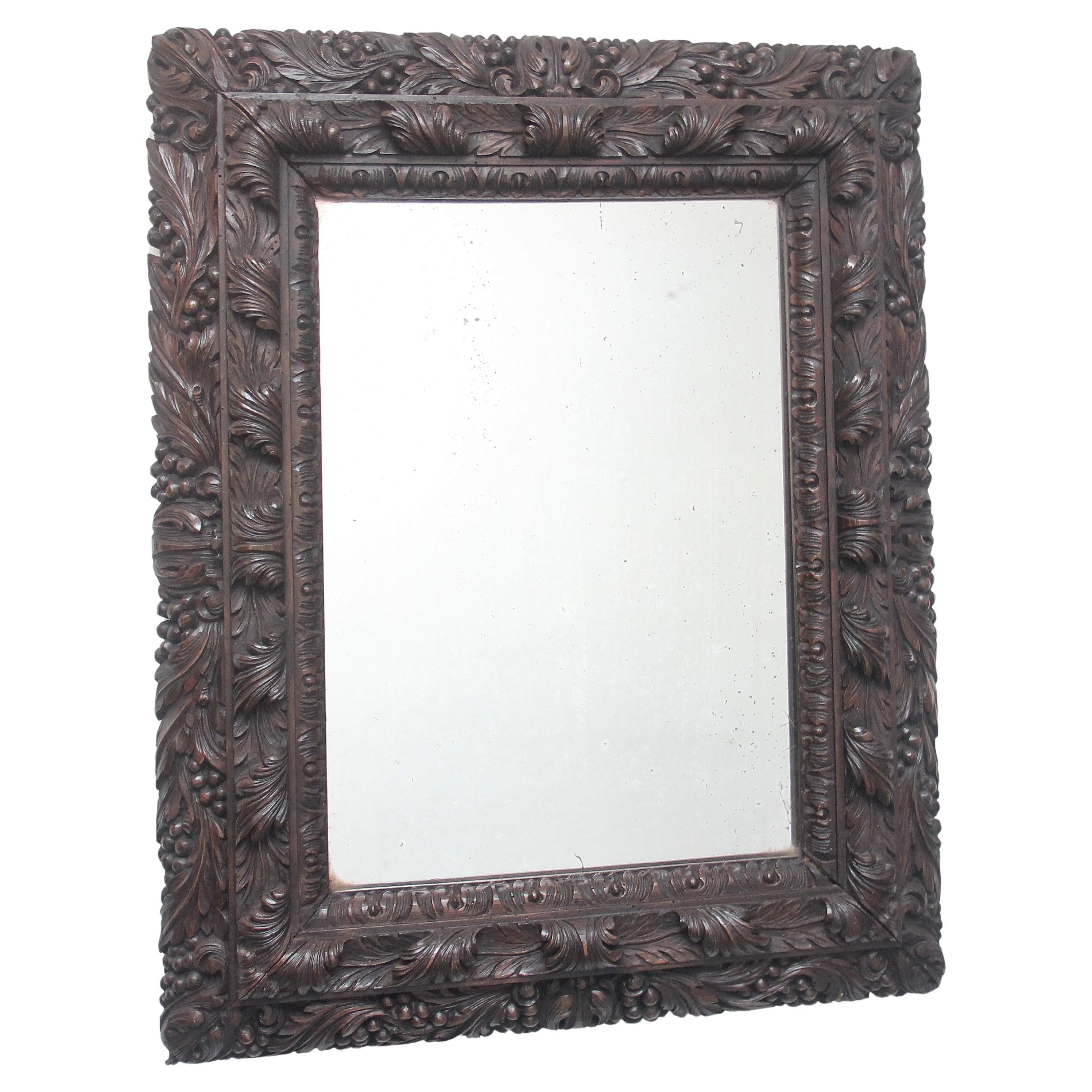 18th Century Carved Oak Mirror For Sale