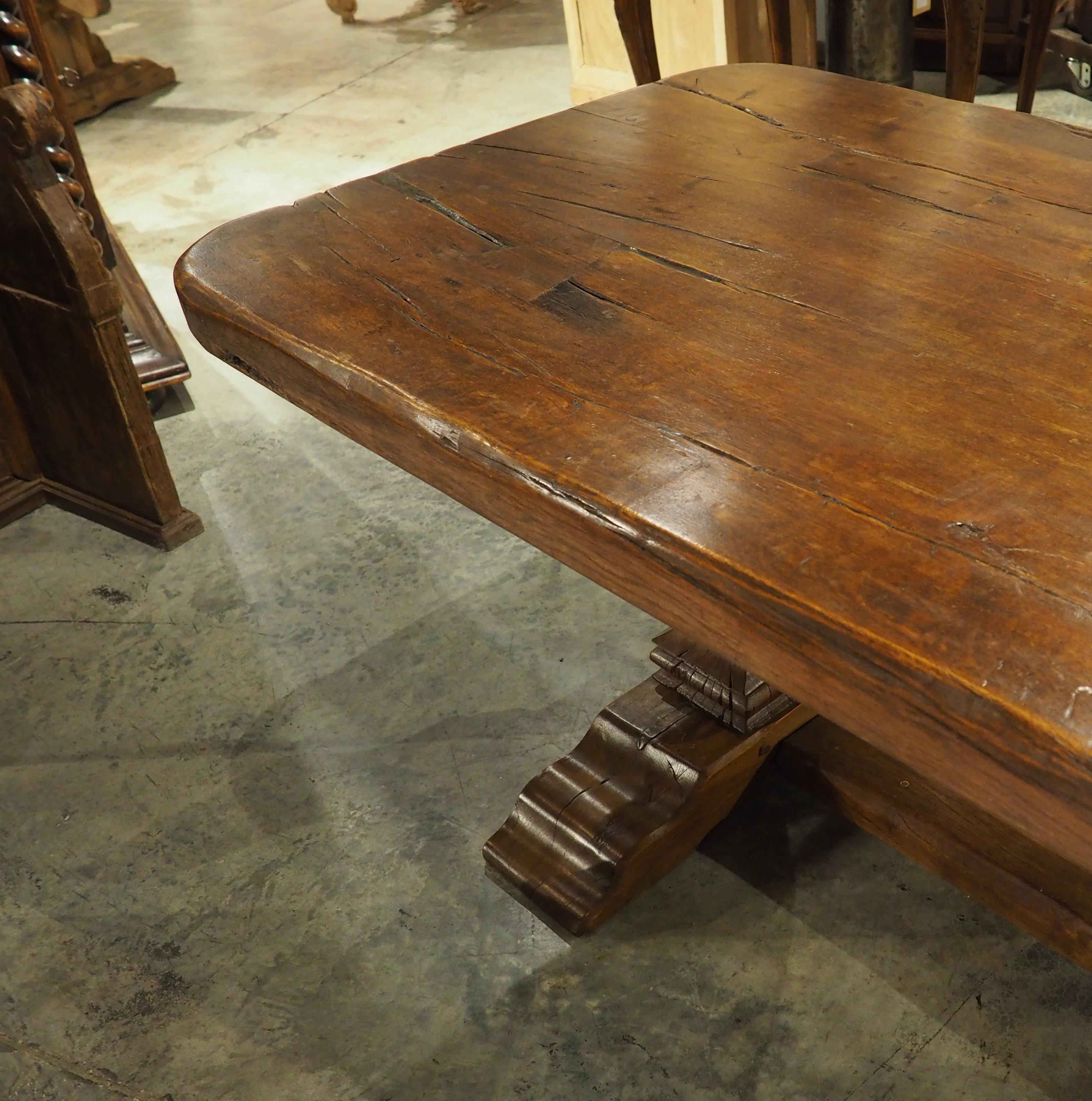 18th Century Carved Oak Monastery Dining Table from France 11