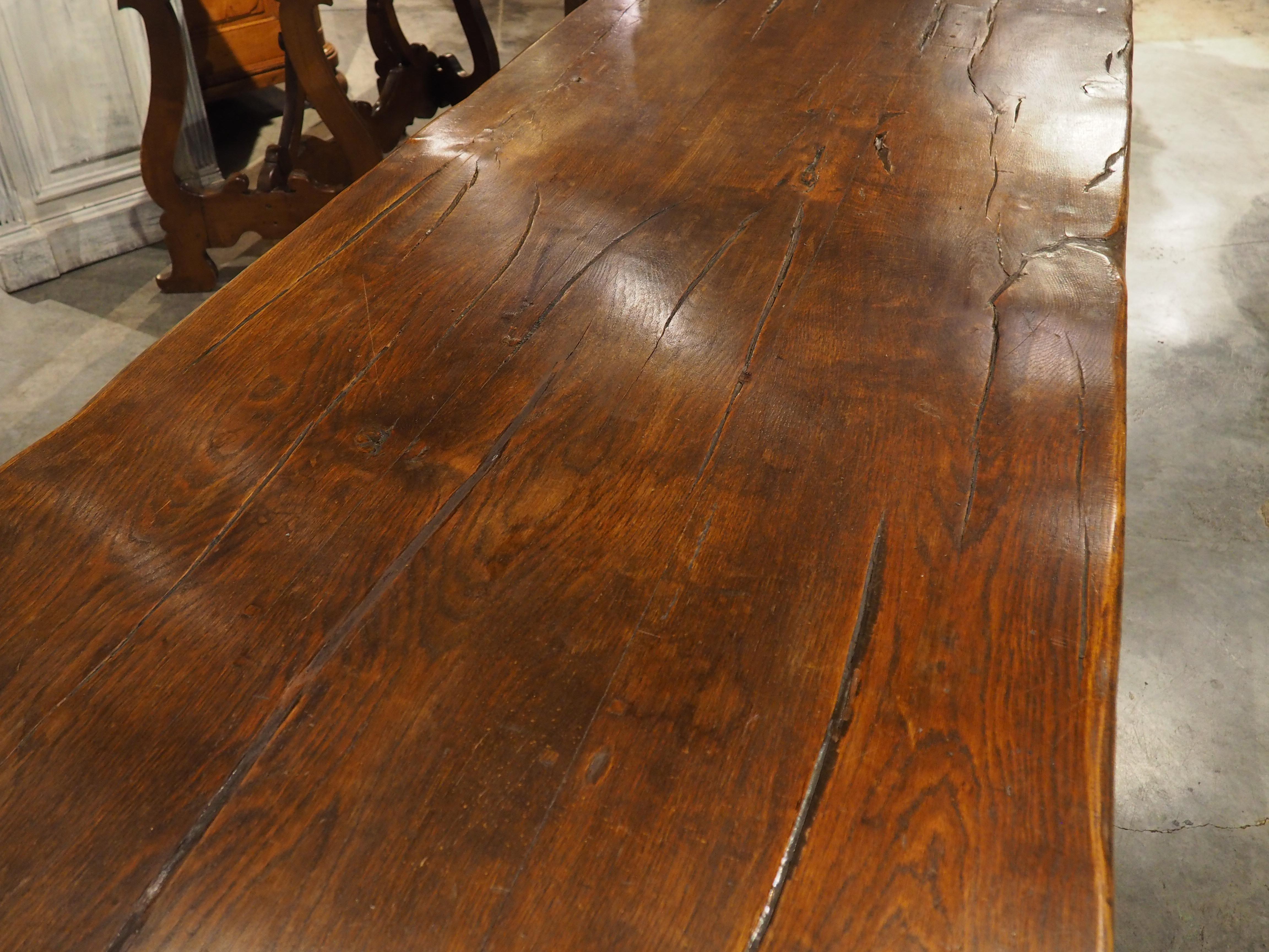 18th Century Carved Oak Monastery Dining Table from France In Good Condition In Dallas, TX