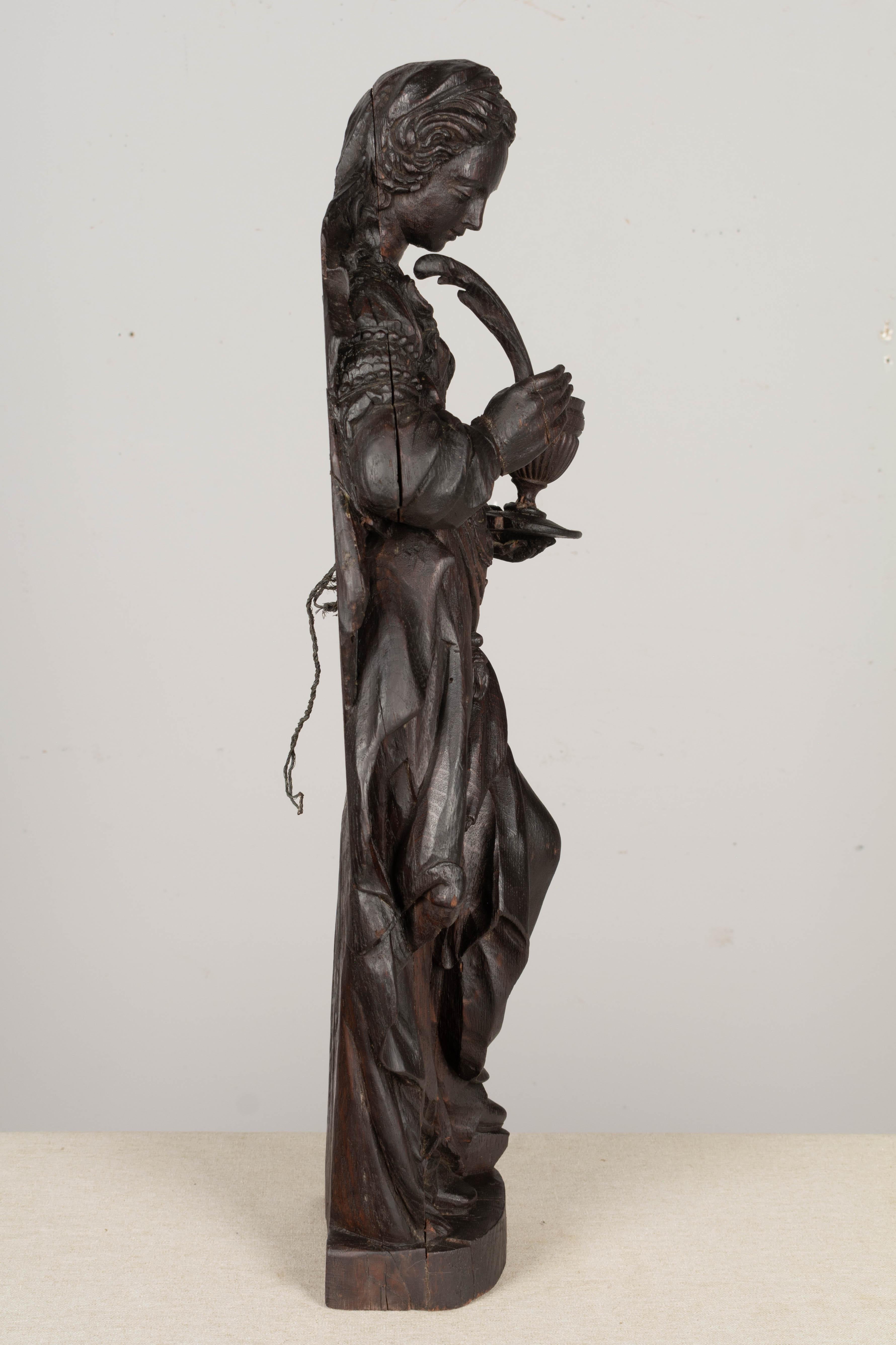 French 18th Century Carved Oak Sculpture of Mary Magdalene