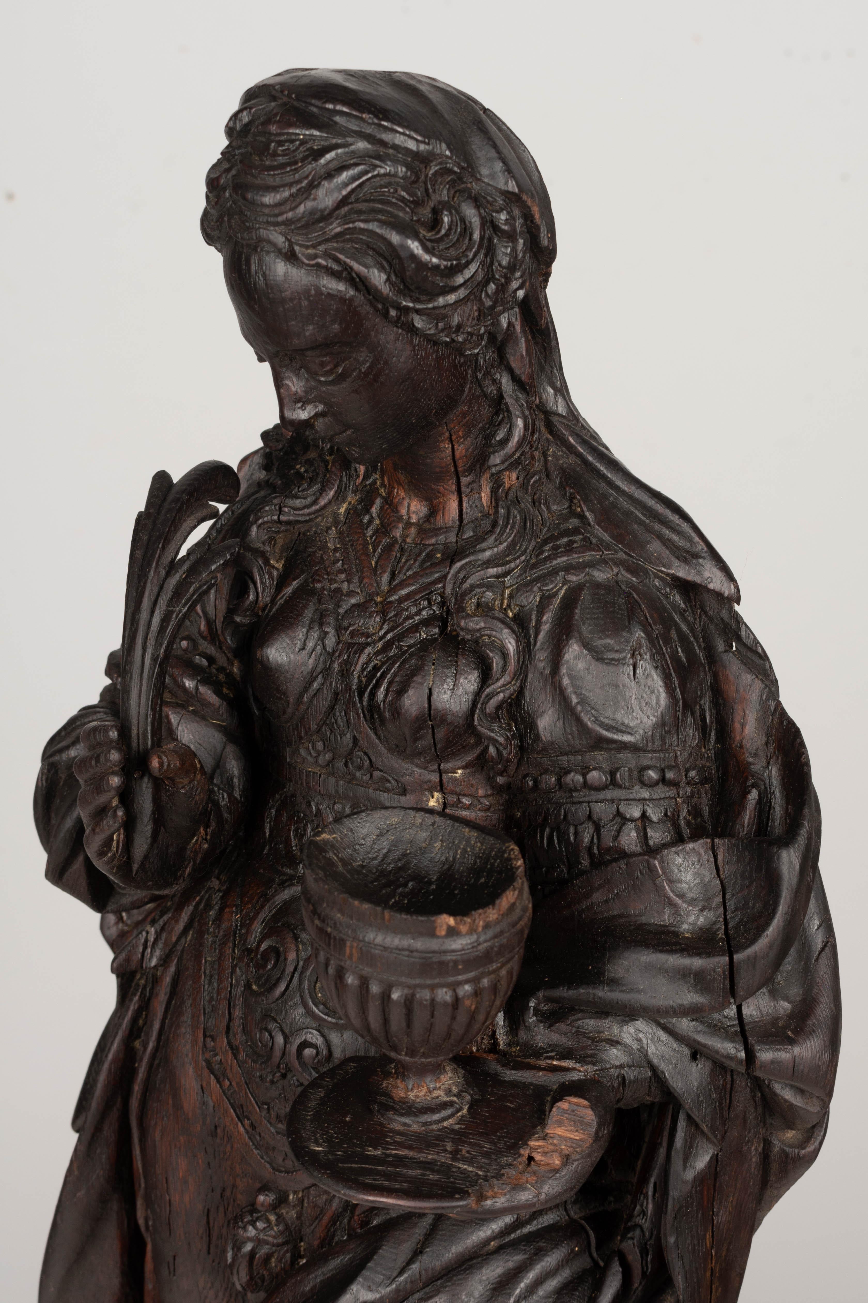18th Century Carved Oak Sculpture of Mary Magdalene 1