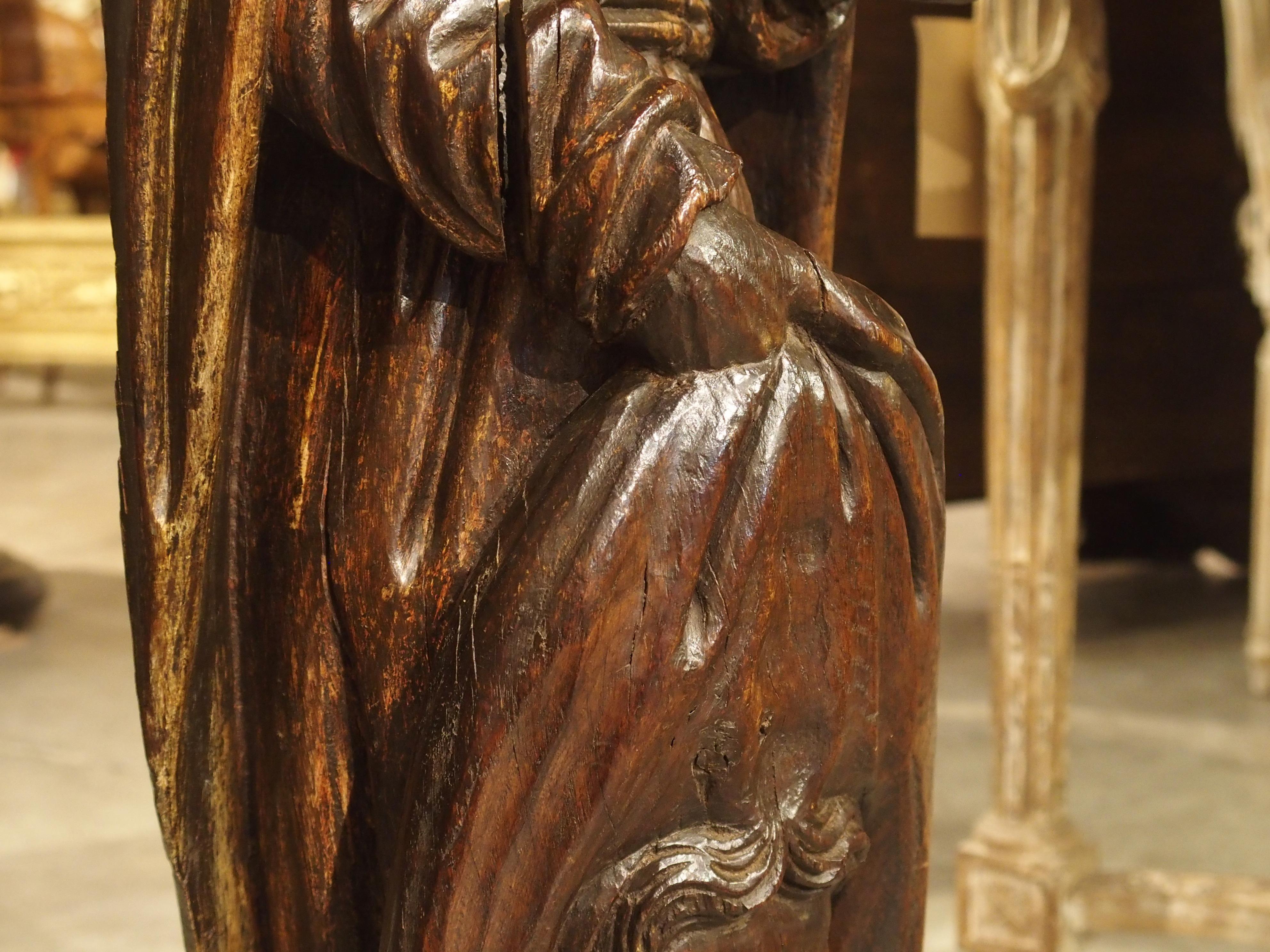 18th Century Carved Oak Statue Depicting St. Bartholomew For Sale 6