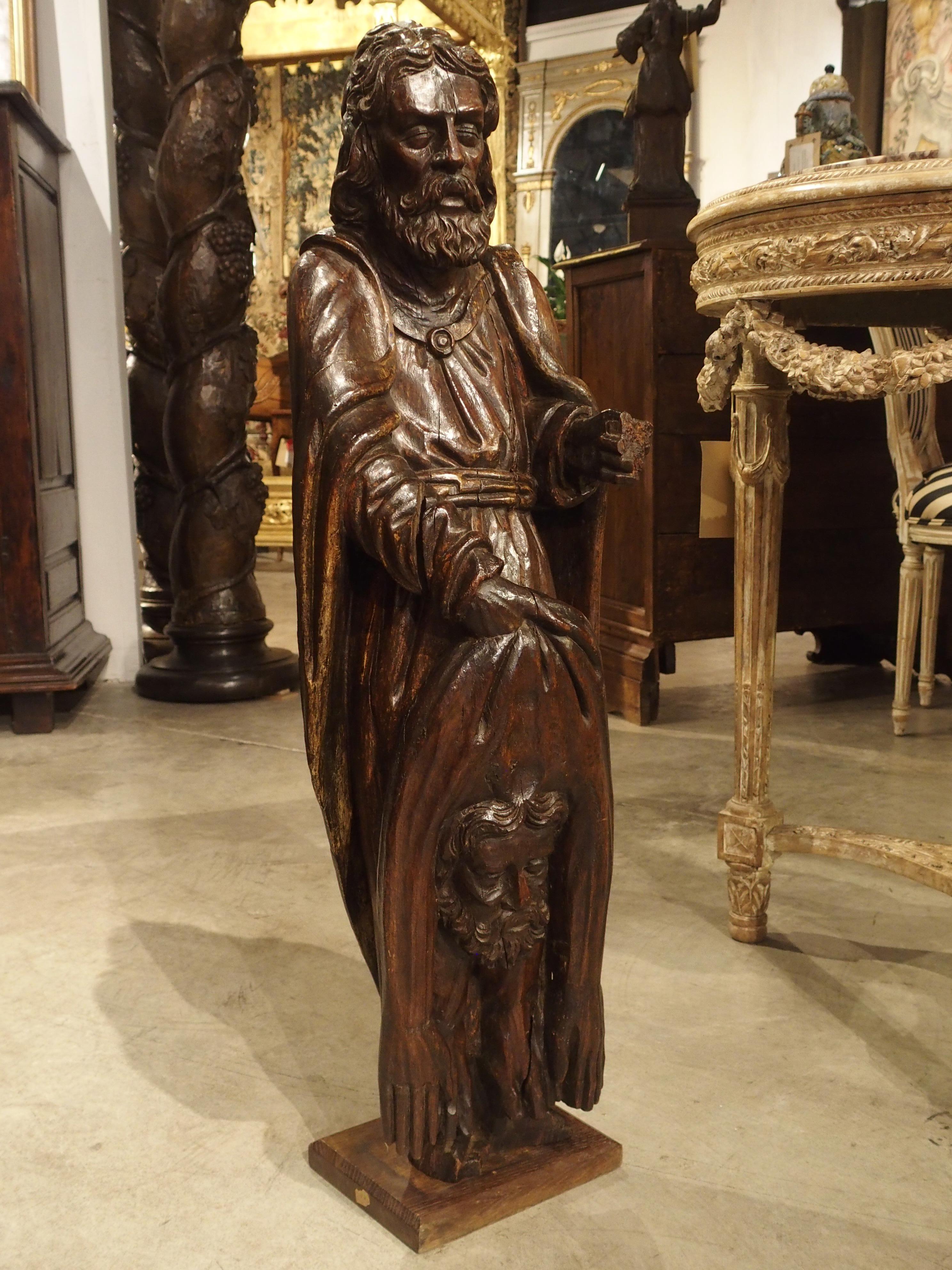 18th Century Carved Oak Statue Depicting St. Bartholomew For Sale 7
