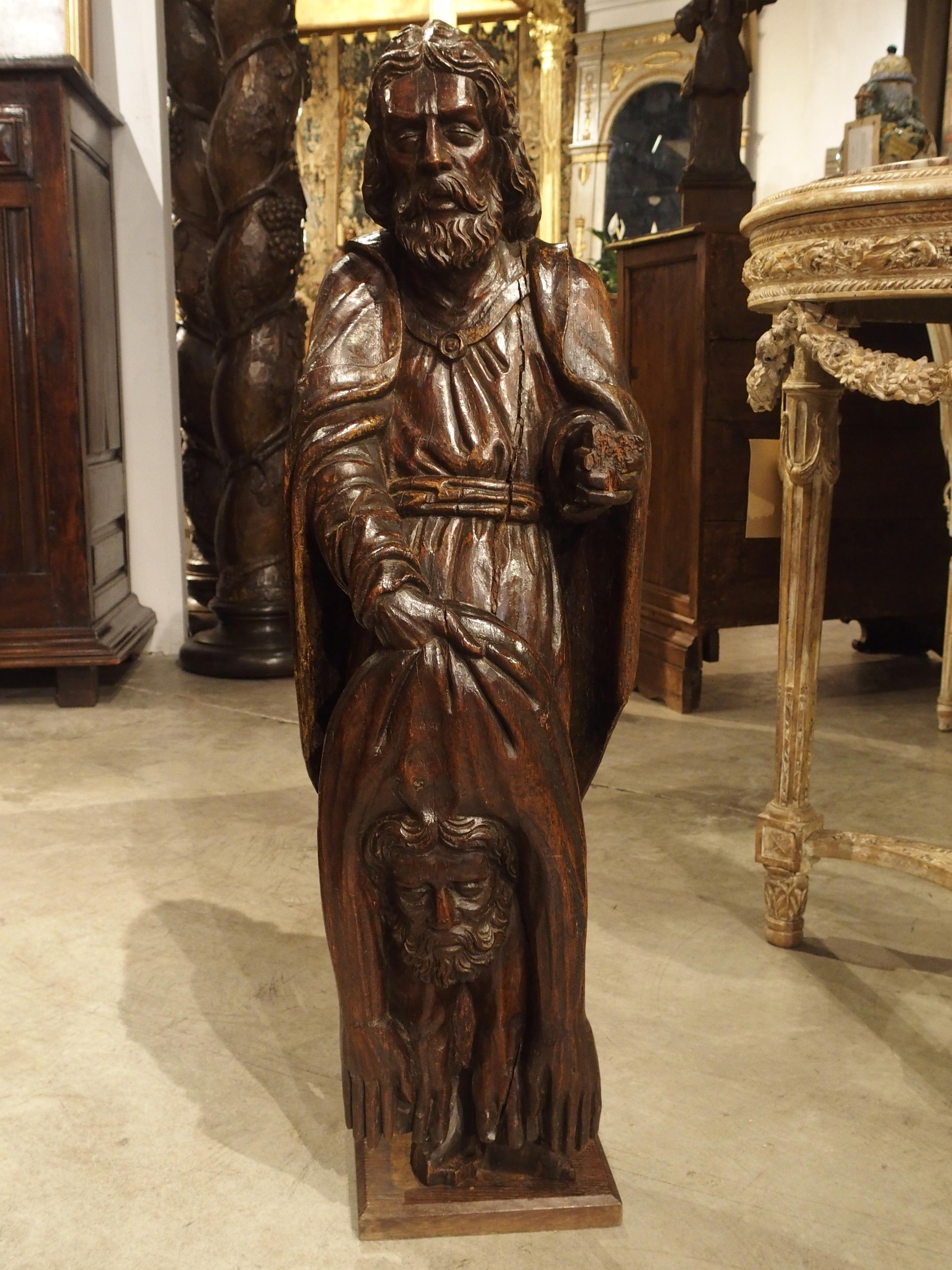 18th Century Carved Oak Statue Depicting St. Bartholomew For Sale 8