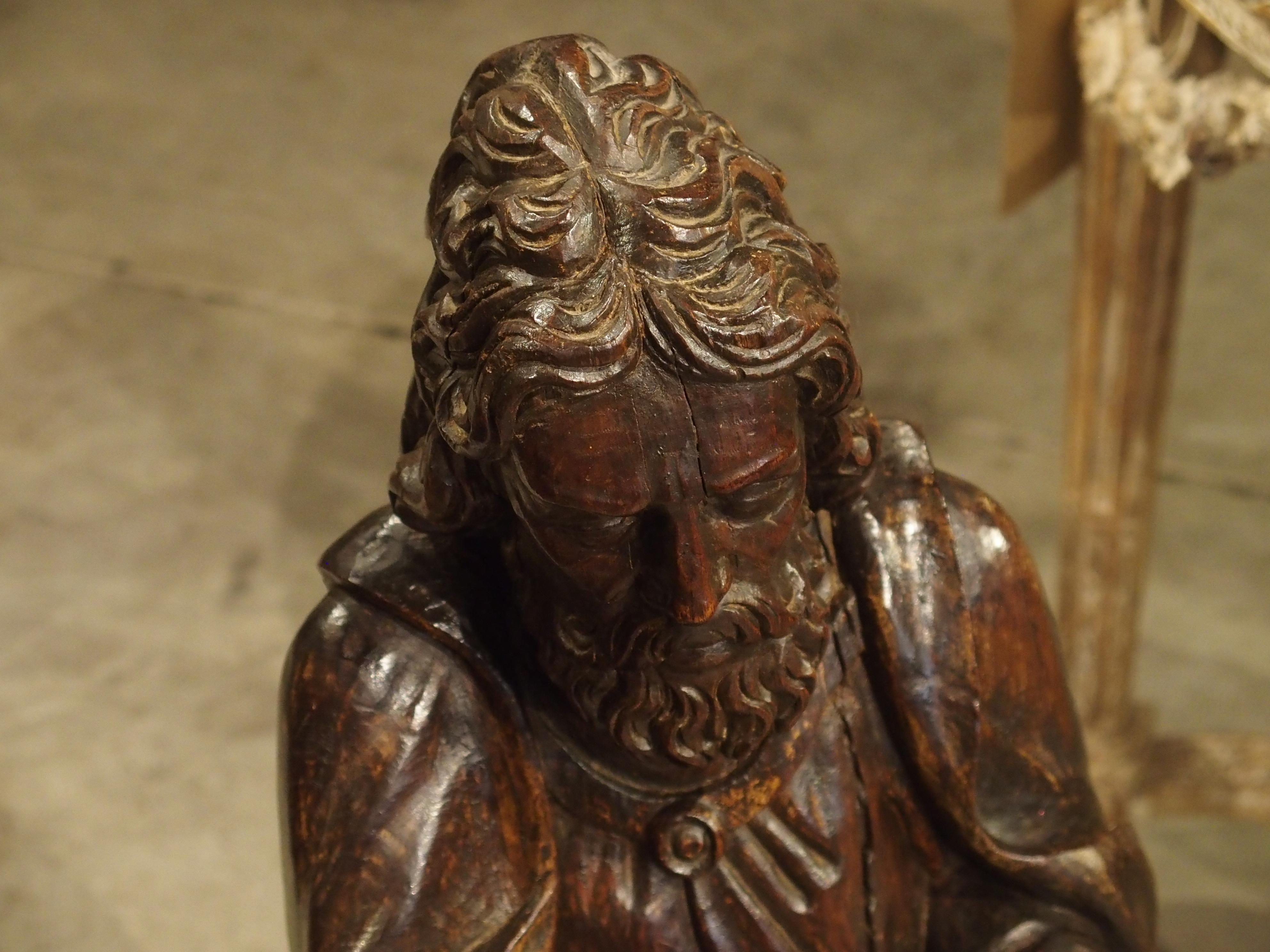 18th Century Carved Oak Statue Depicting St. Bartholomew For Sale 9