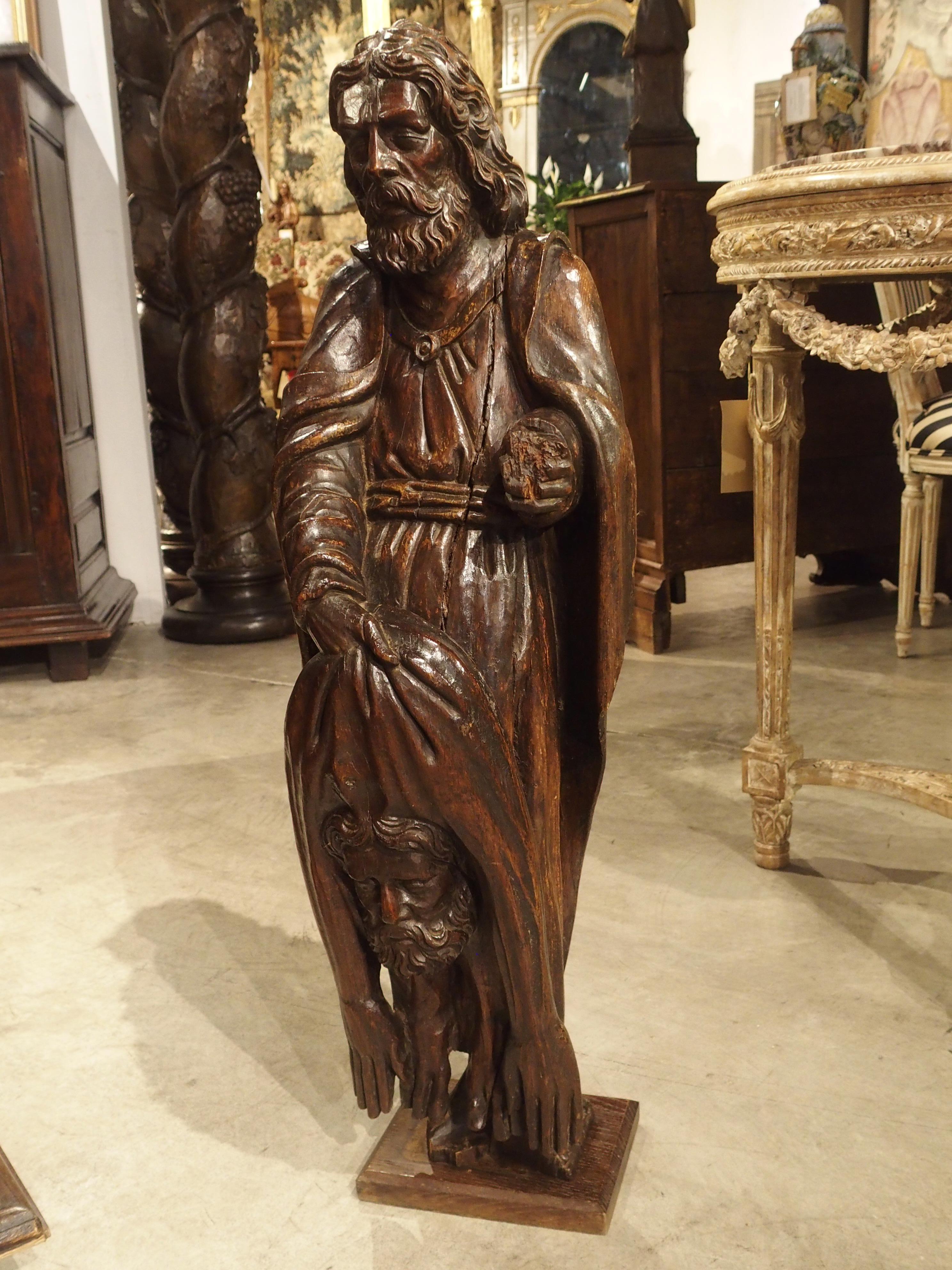 18th Century Carved Oak Statue Depicting St. Bartholomew For Sale 11