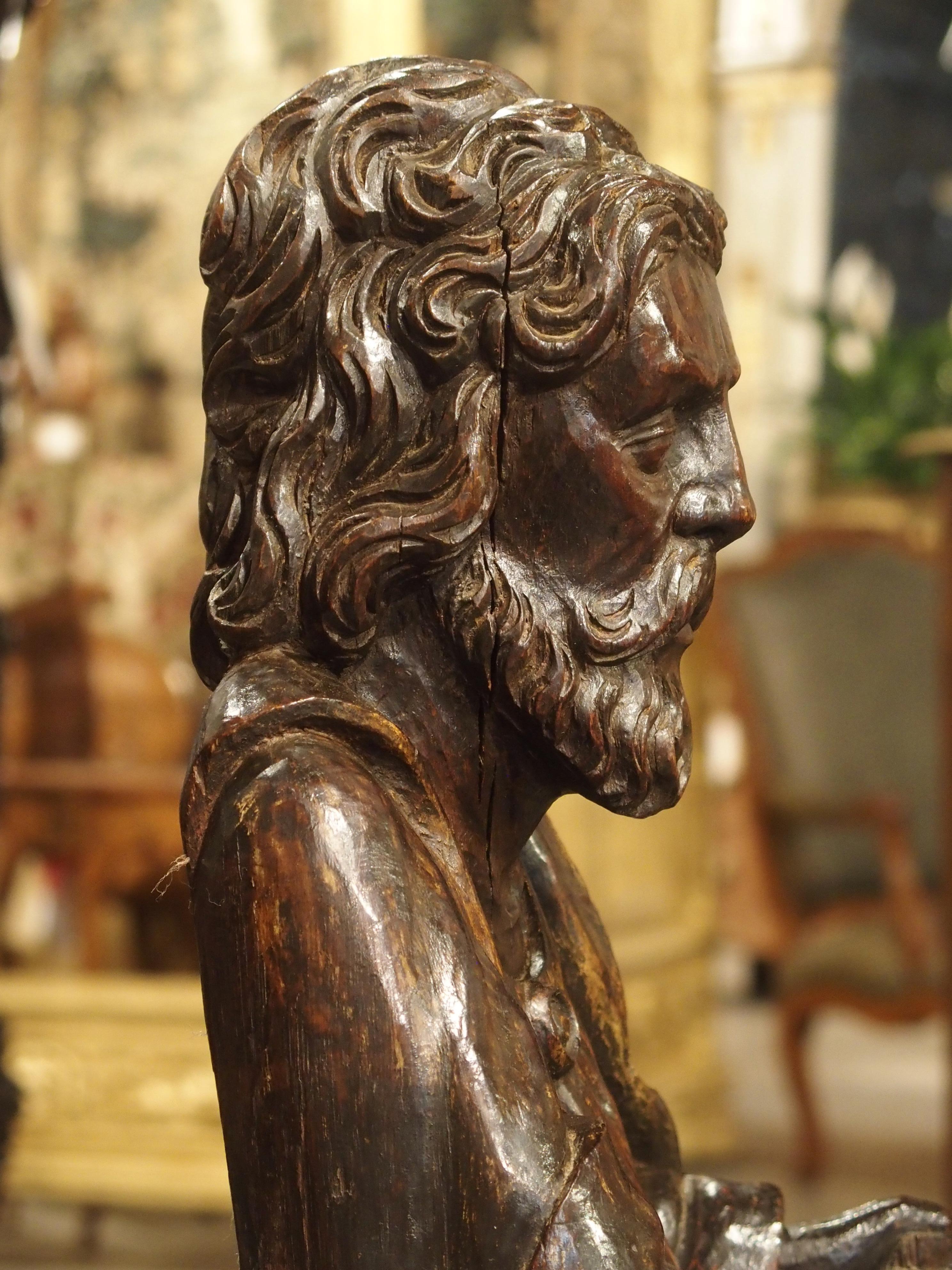 Hand-Carved 18th Century Carved Oak Statue Depicting St. Bartholomew For Sale