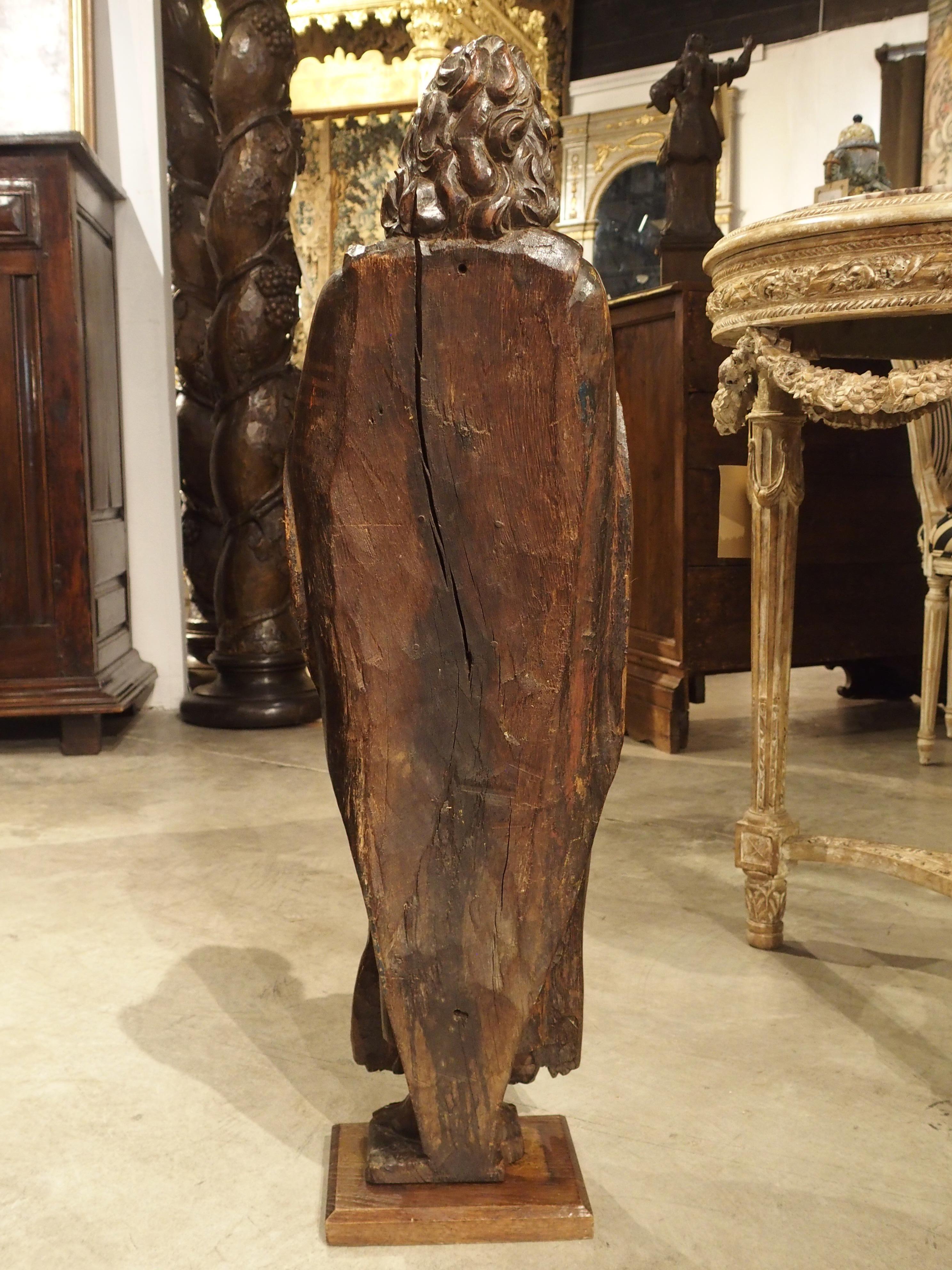 18th Century Carved Oak Statue Depicting St. Bartholomew In Good Condition For Sale In Dallas, TX