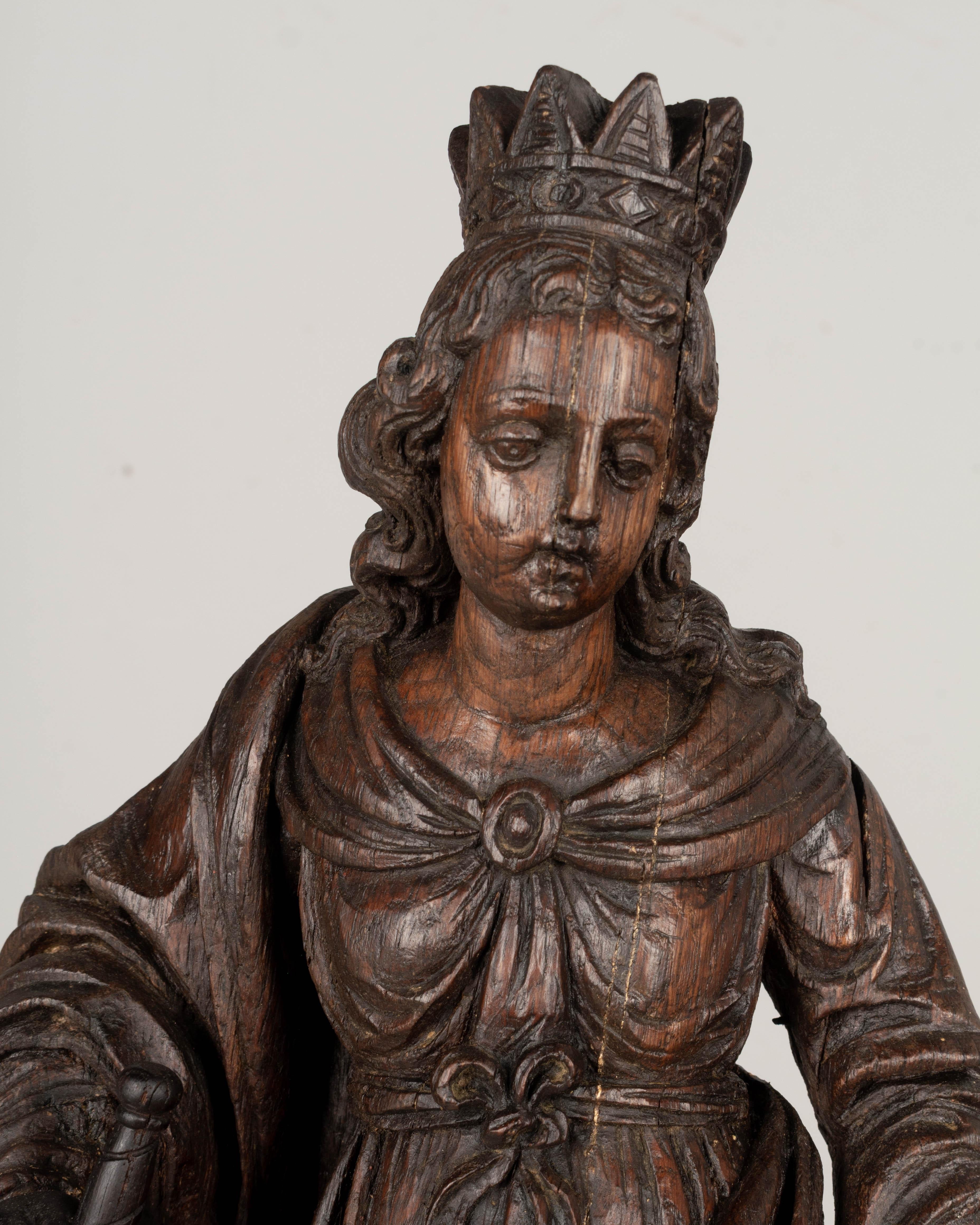 18th Century Carved Oak Statue of Saint Catherine of Alexandria For Sale 2