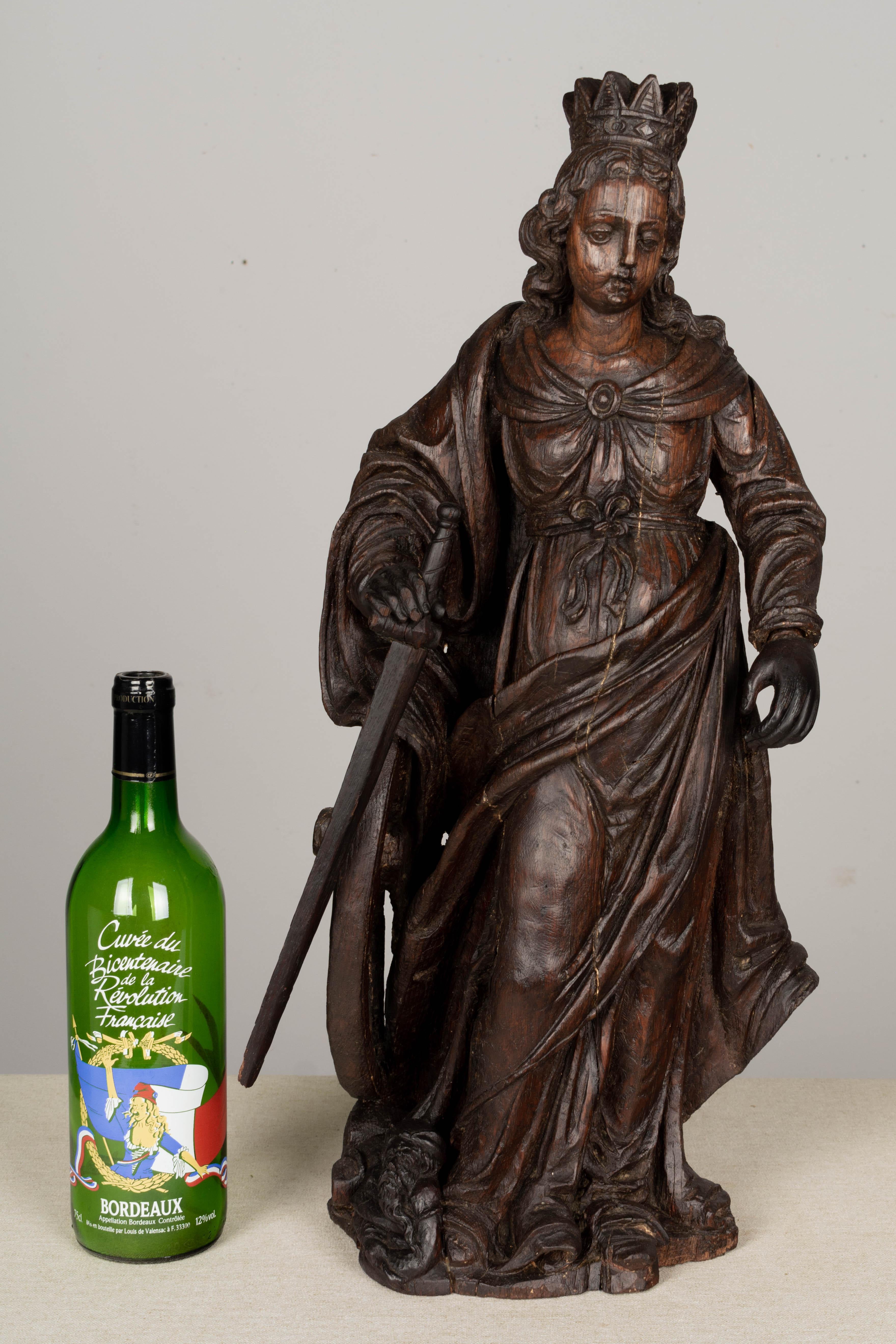18th Century Carved Oak Statue of Saint Catherine of Alexandria For Sale 3