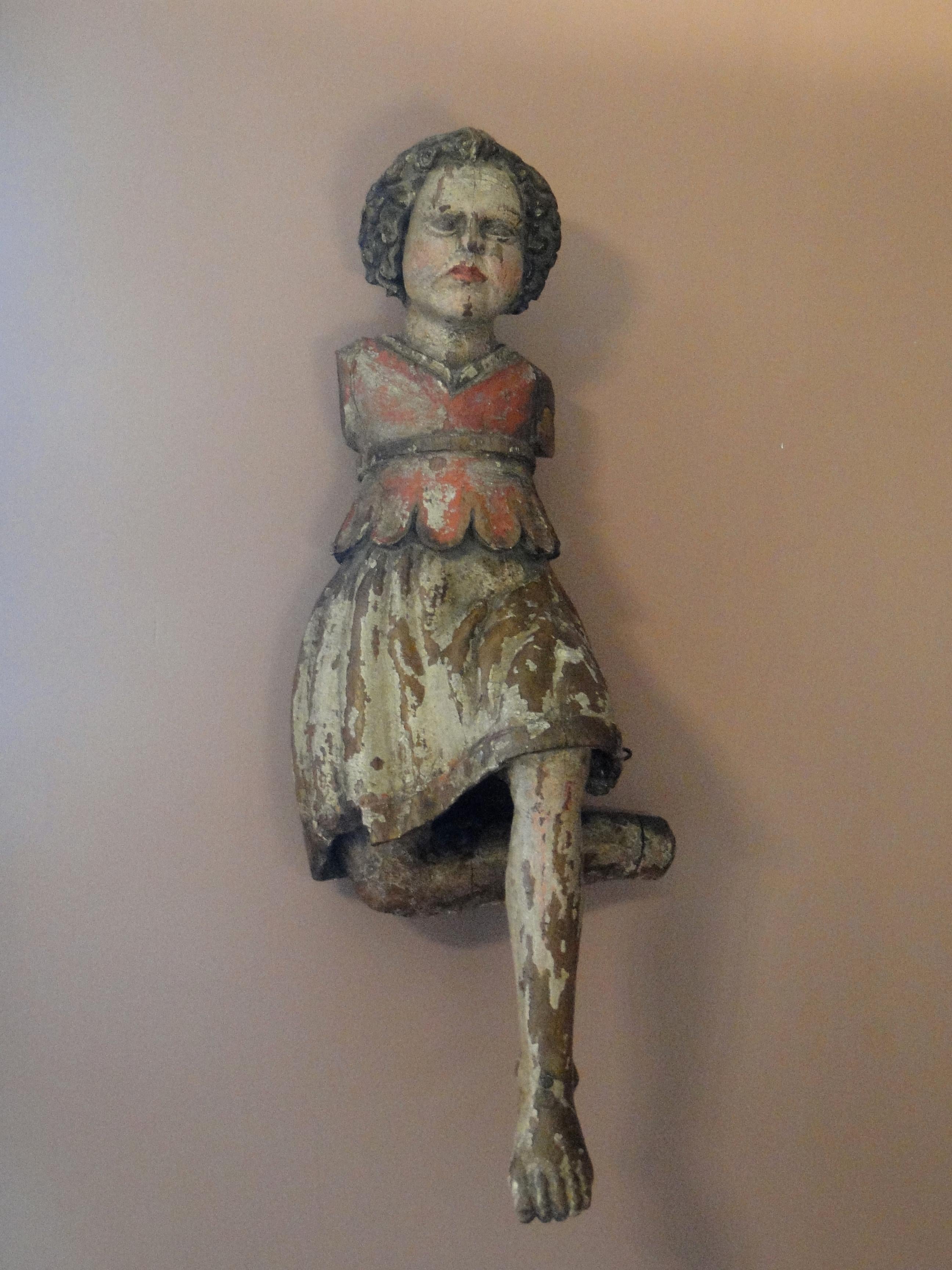 18th Century Carved Oakwood Statue Polychromed For Sale 8