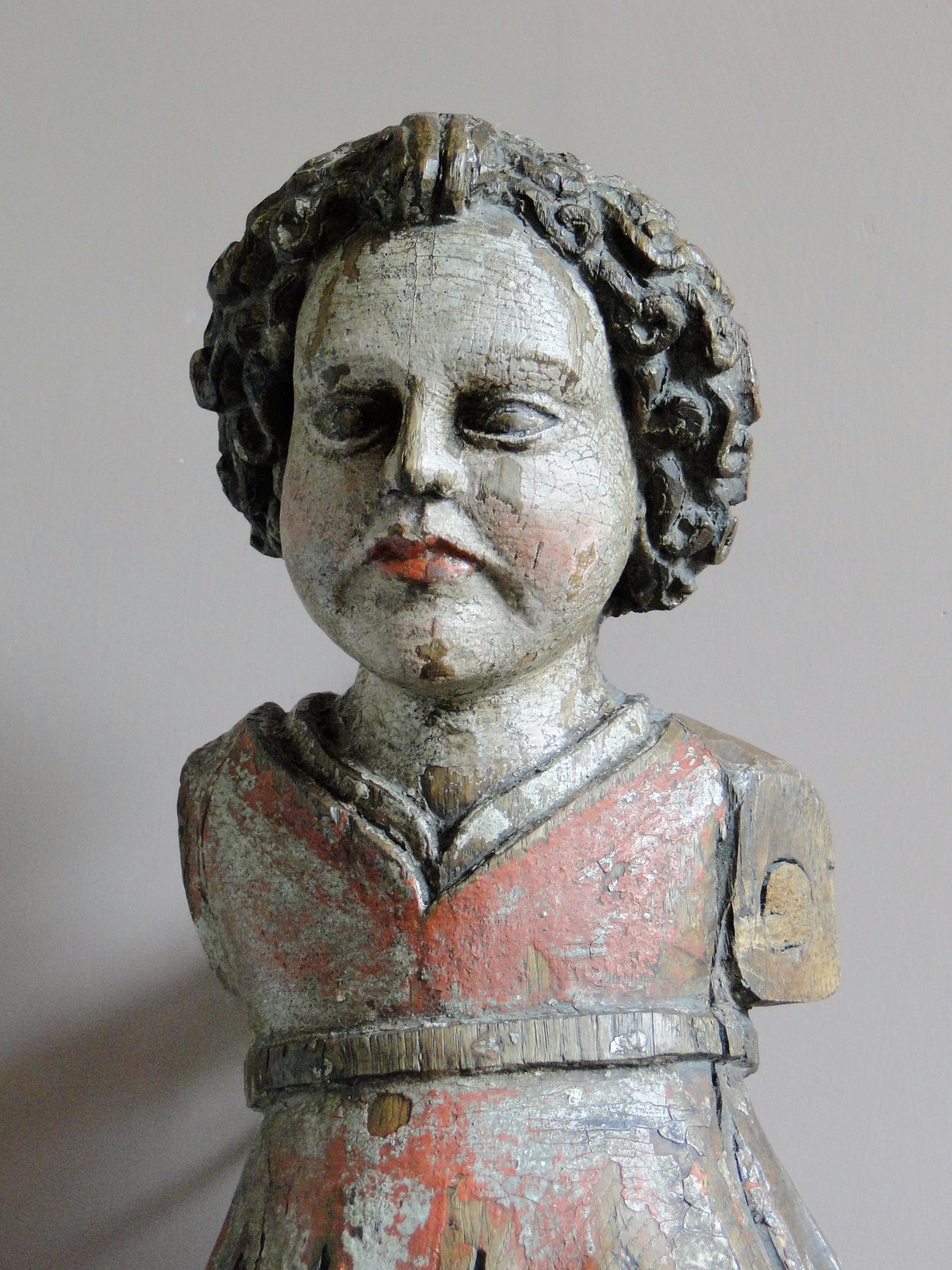 European 18th Century Carved Oakwood Statue Polychromed For Sale