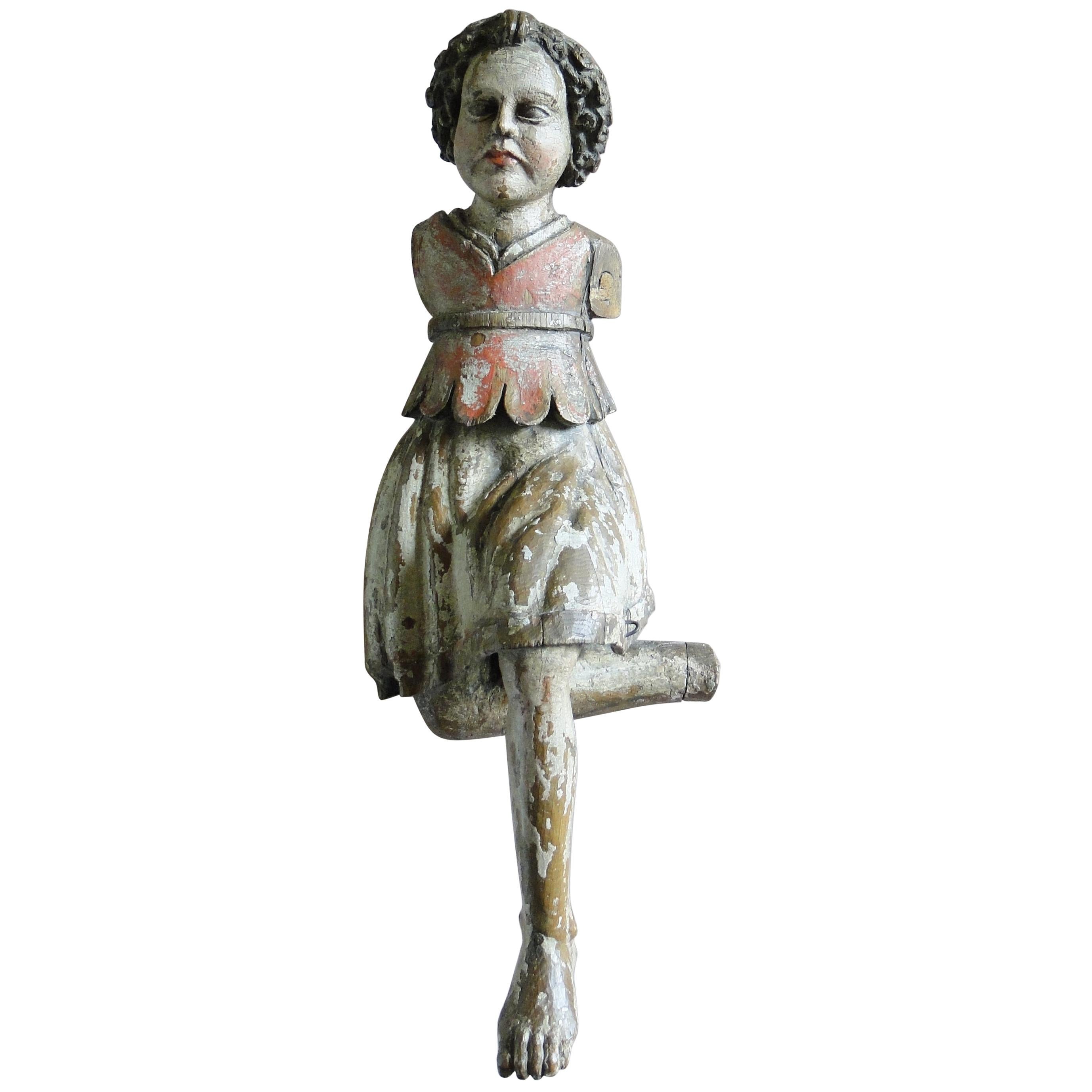18th Century Carved Oakwood Statue Polychromed For Sale