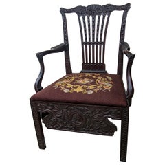 Antique 18th Century Carved Open Armchair