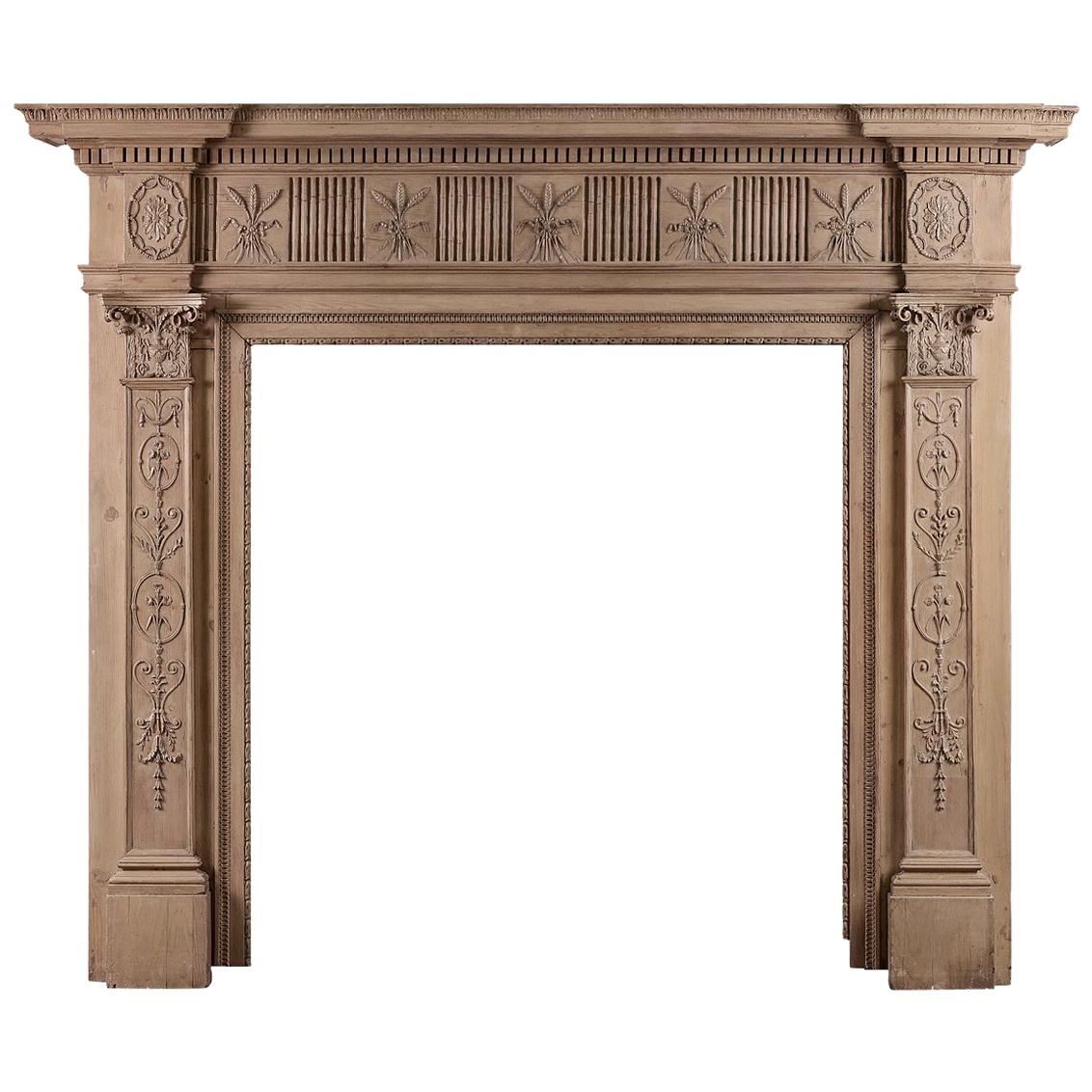 18th Century Carved Pine Fireplace in the Adam Style For Sale