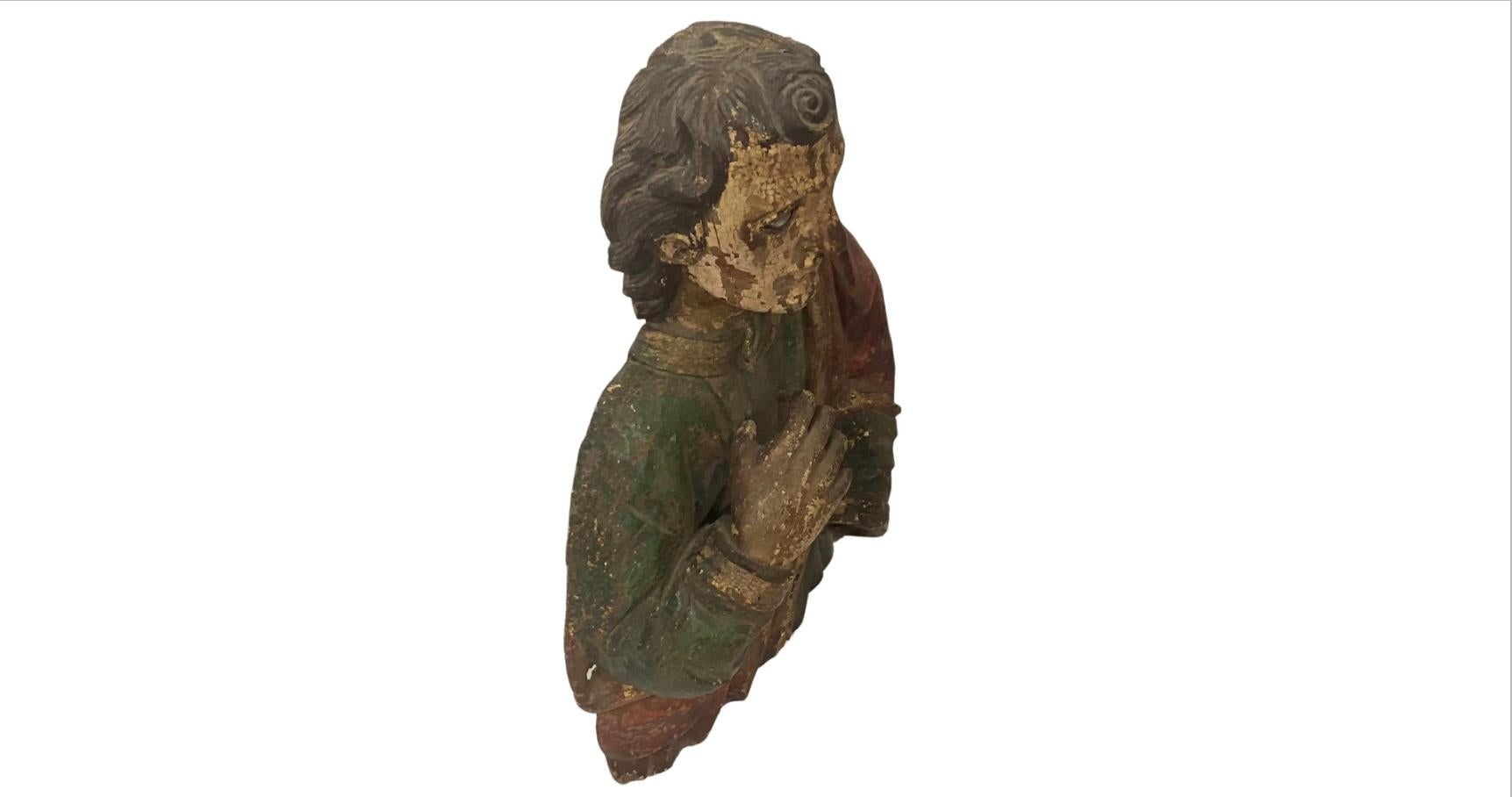 18th Century and Earlier 18th Century Carved & Polychrome Bust of a Saint For Sale