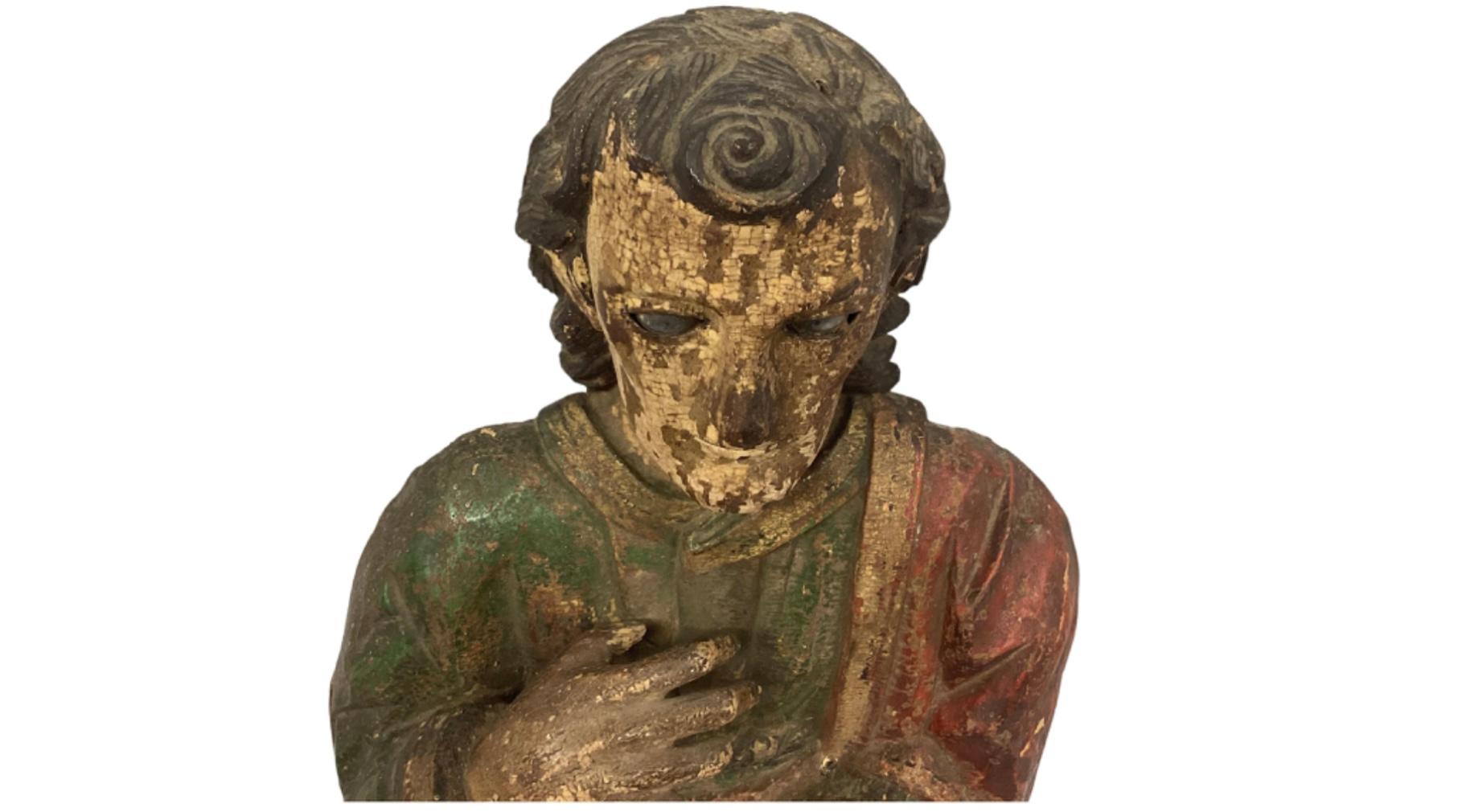 Baroque 18th Century Carved & Polychrome Bust of a Saint For Sale