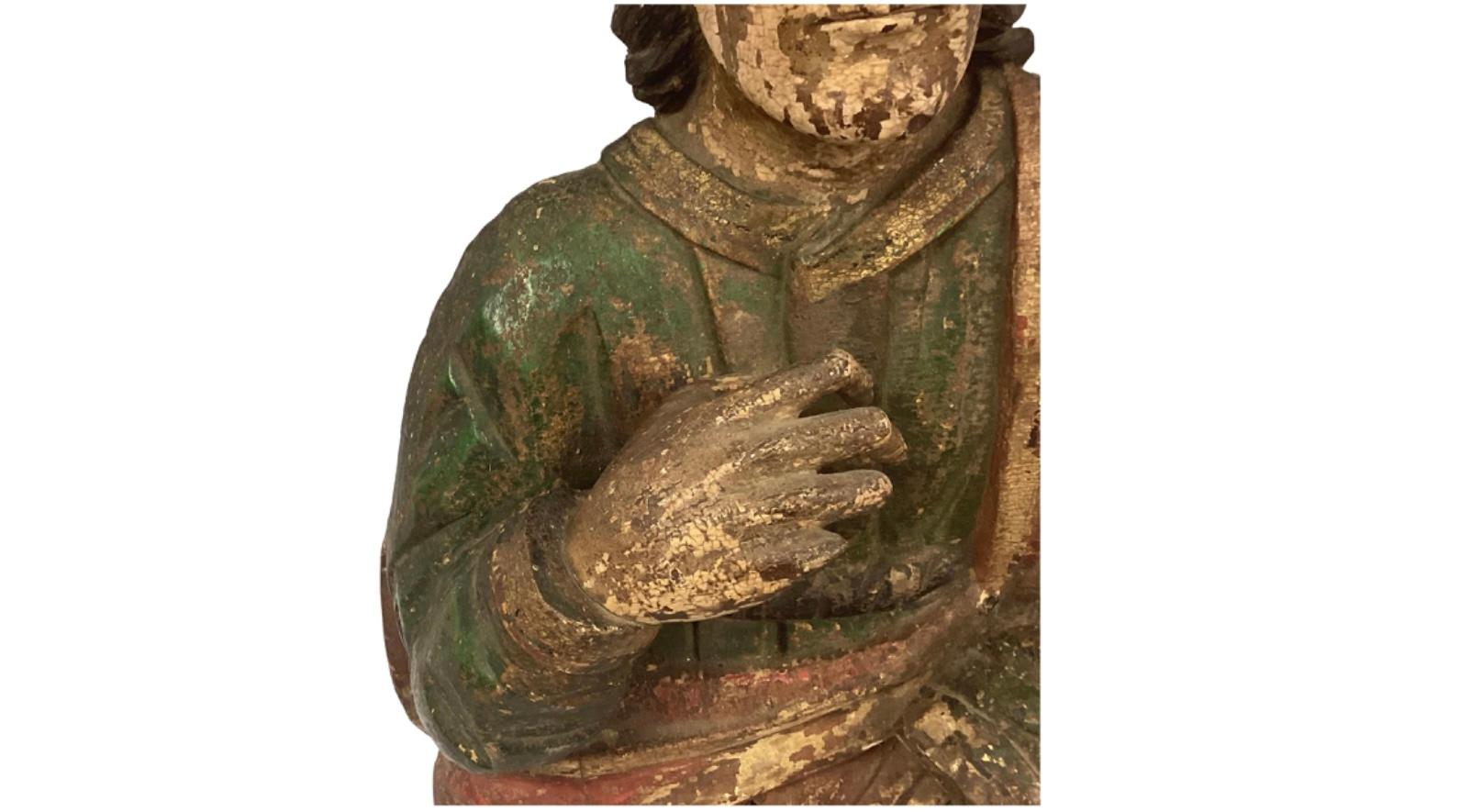 Polychromed 18th Century Carved & Polychrome Bust of a Saint For Sale
